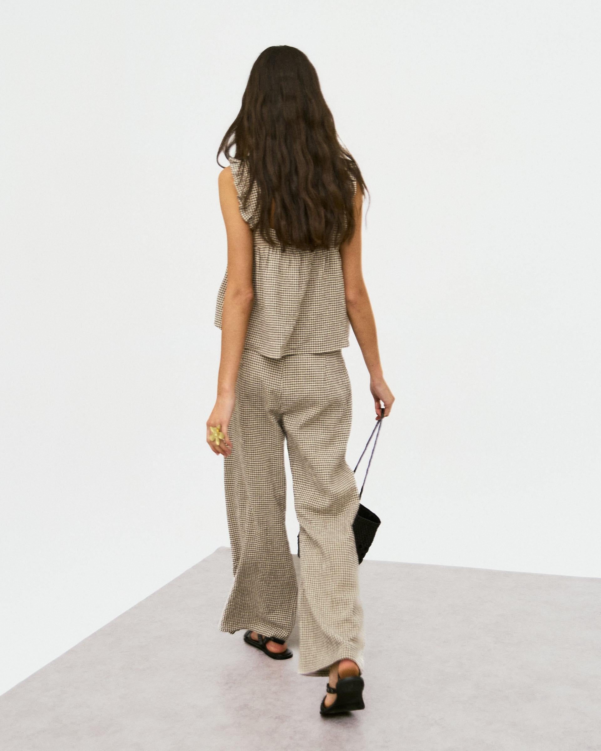 Top Cuadros Seersucker Beige