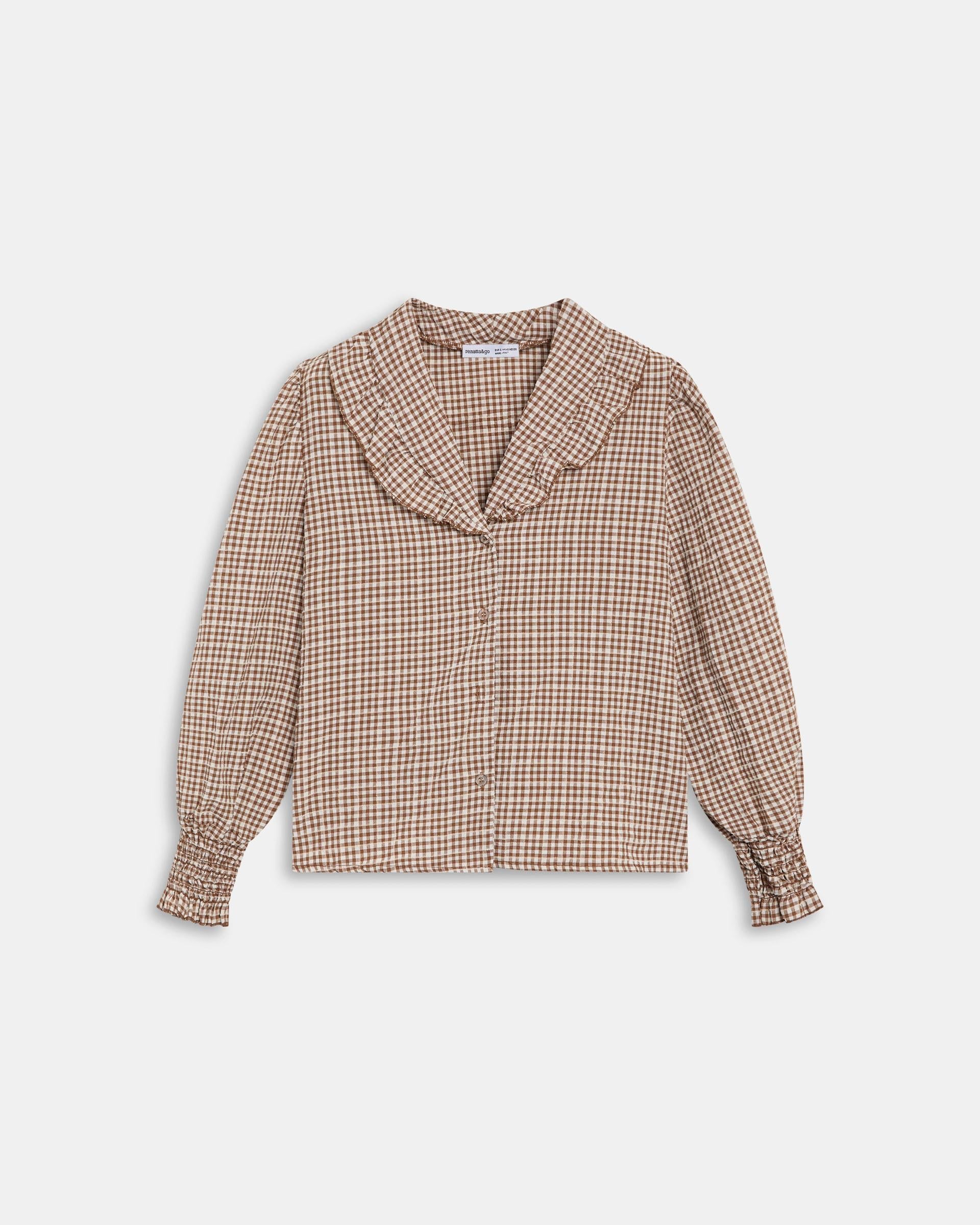 Blusa Volante Cuello Vichy Marrón