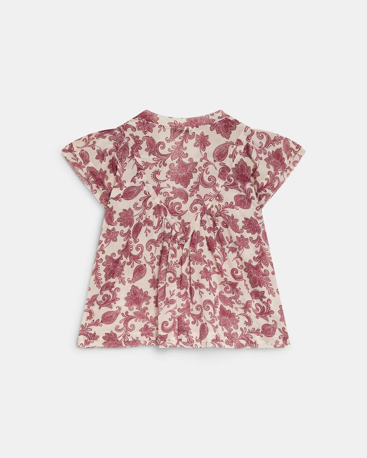 Blusa Gomas Escote Flores Rosa