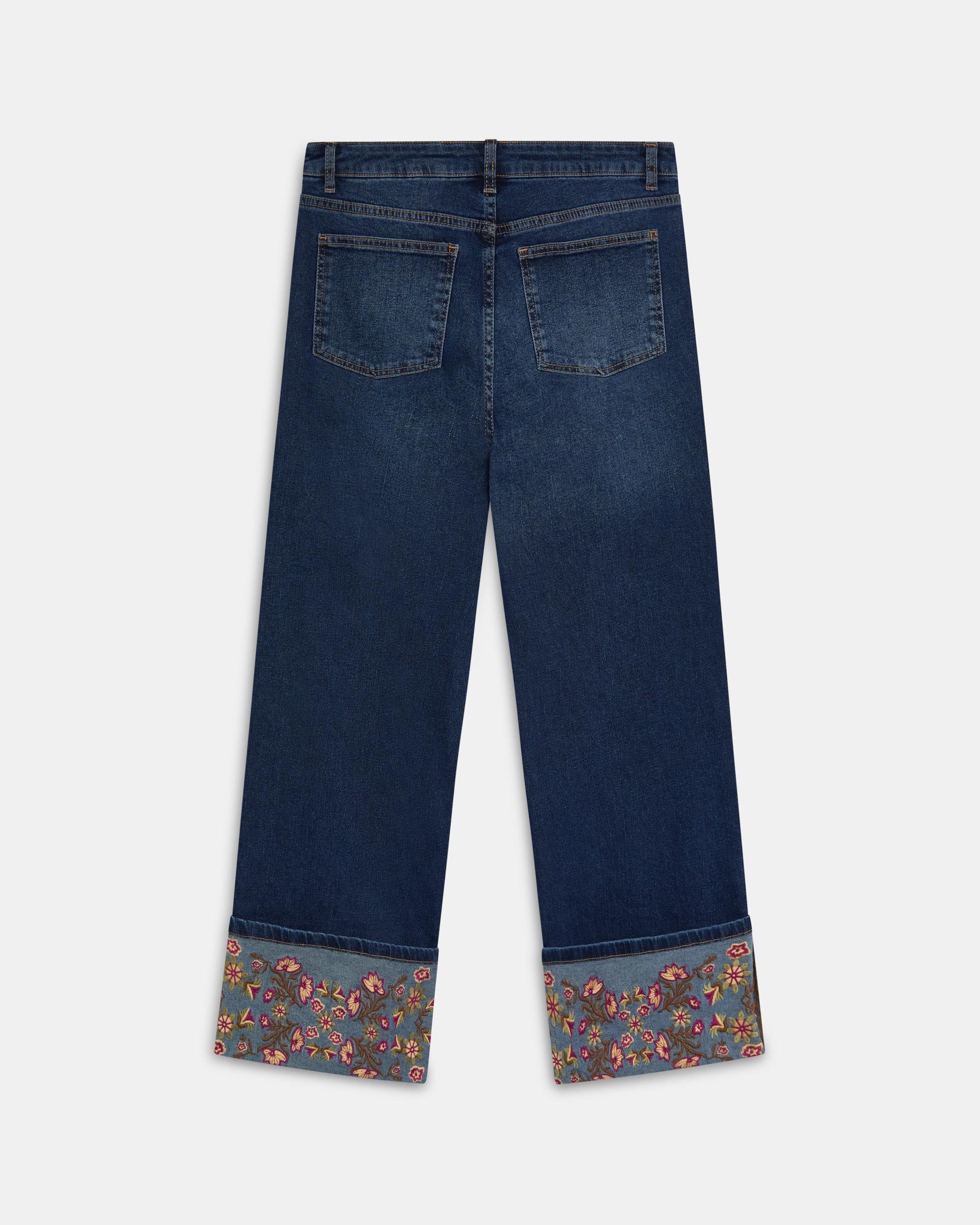 Jeans Bajo Bordados Azul