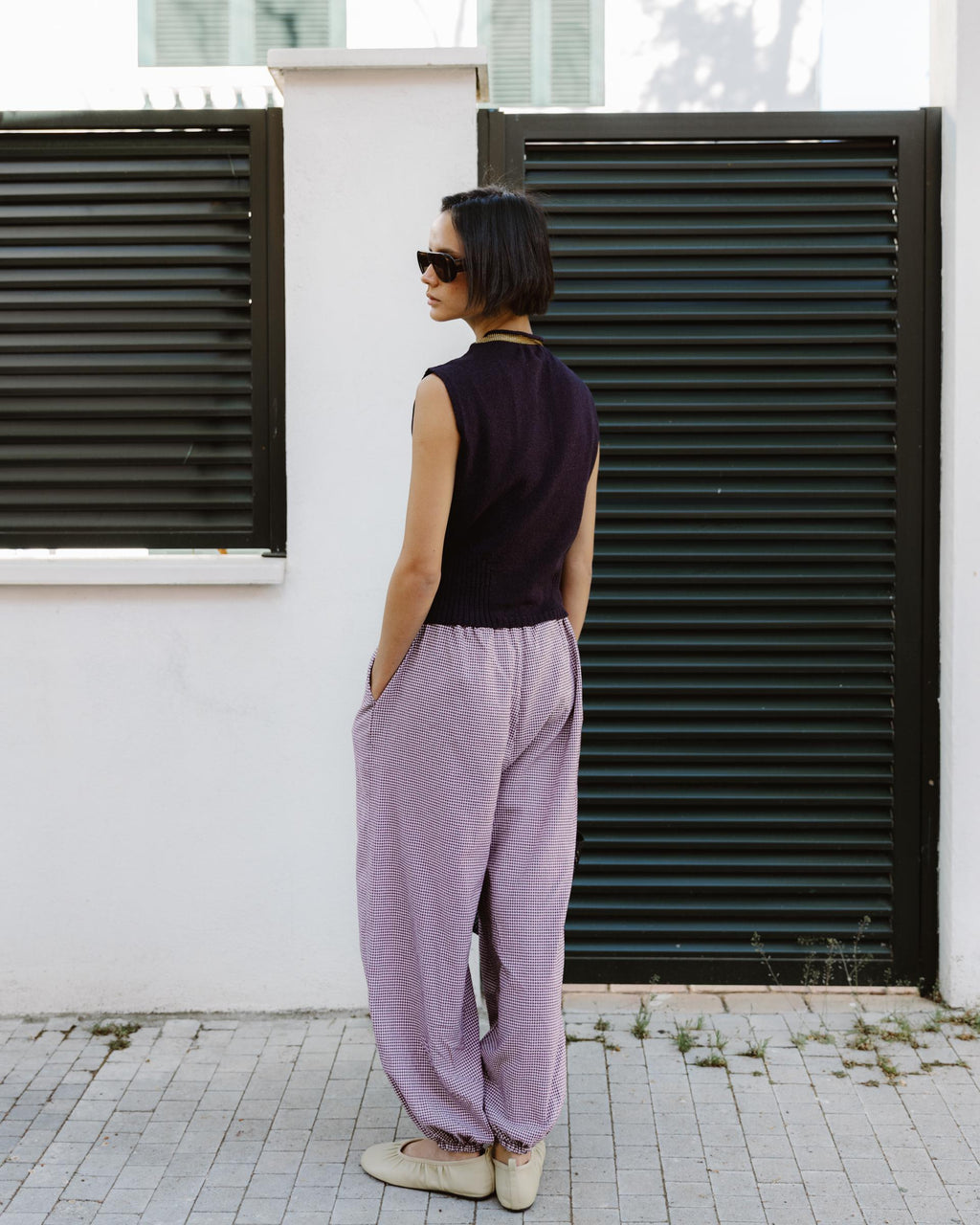 Pantalón Bombacho Cuadros Vichy Granate