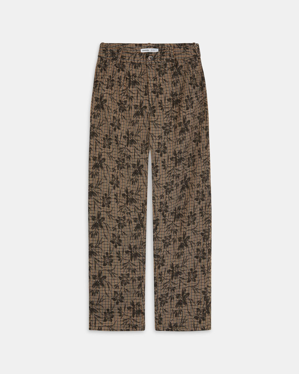 Pantalón Estampado Cuadros Flores Marrón