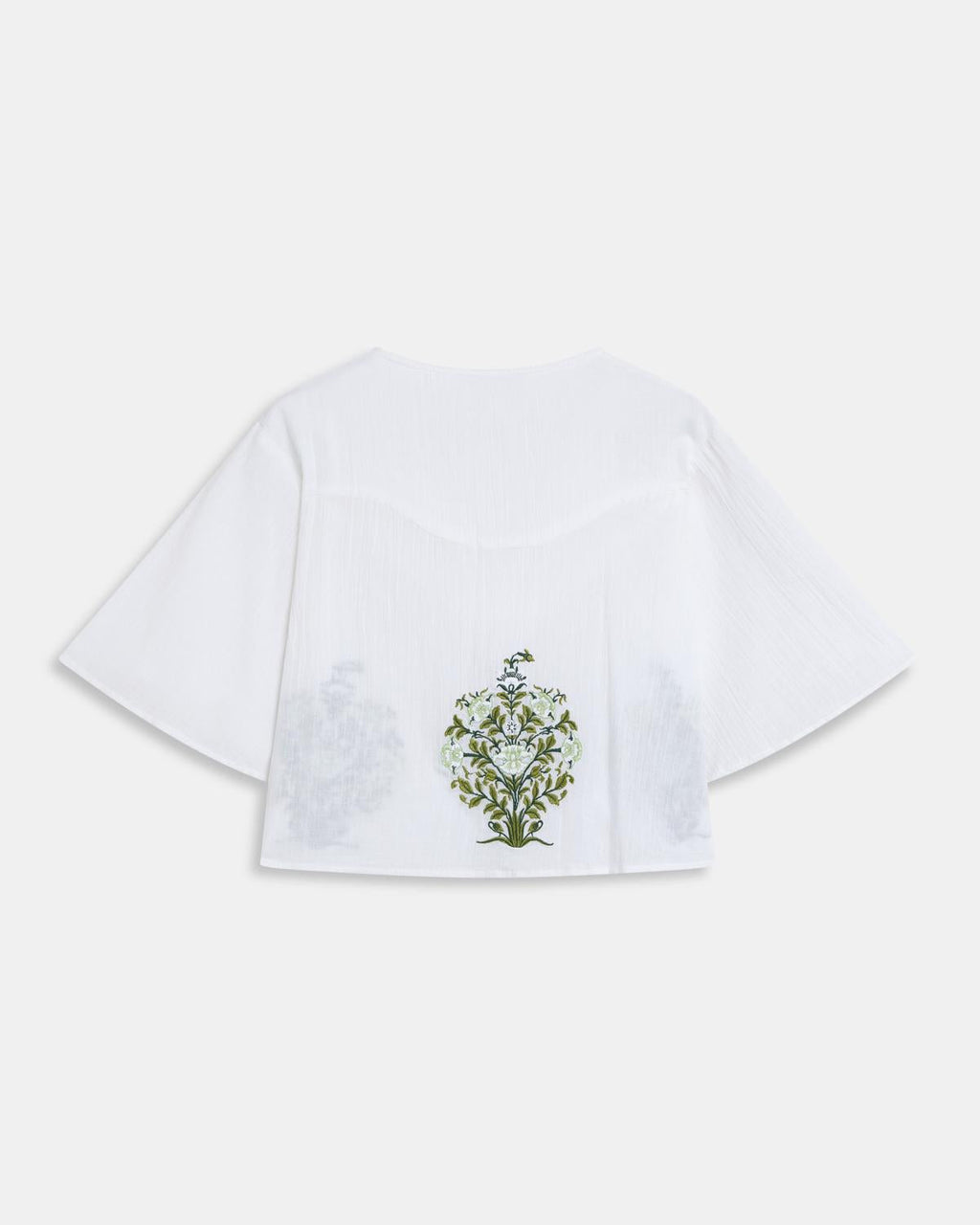 Blusa Canesú Pico Bordados Florales Blanca