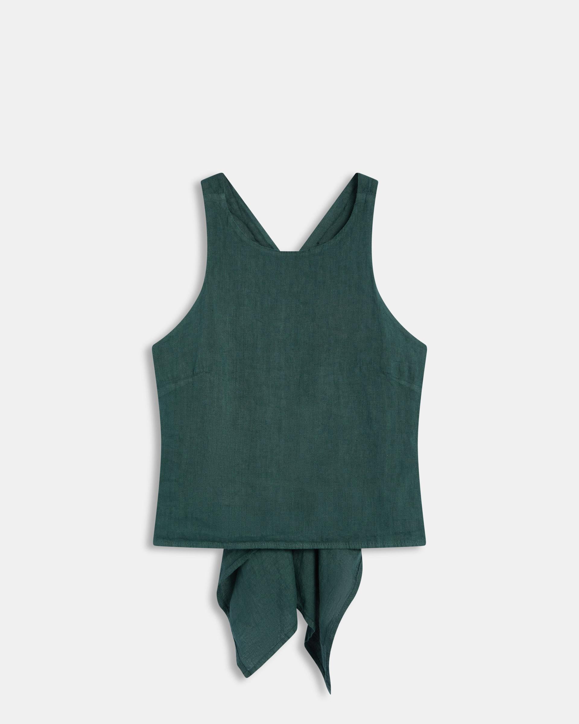 Top Lino Espalda Descubierta Verde Oscuro