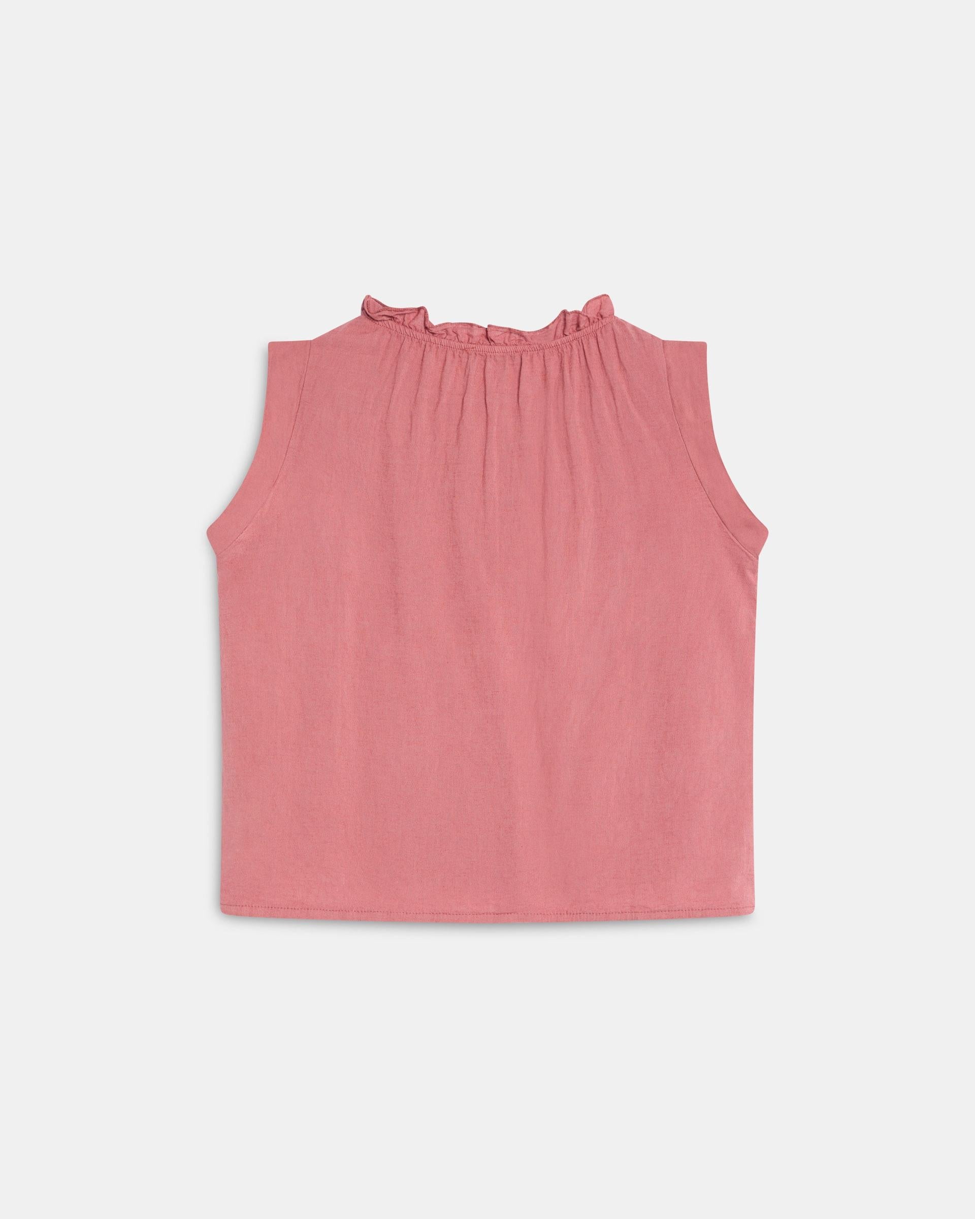 Top Lino Volante Cuello Coral