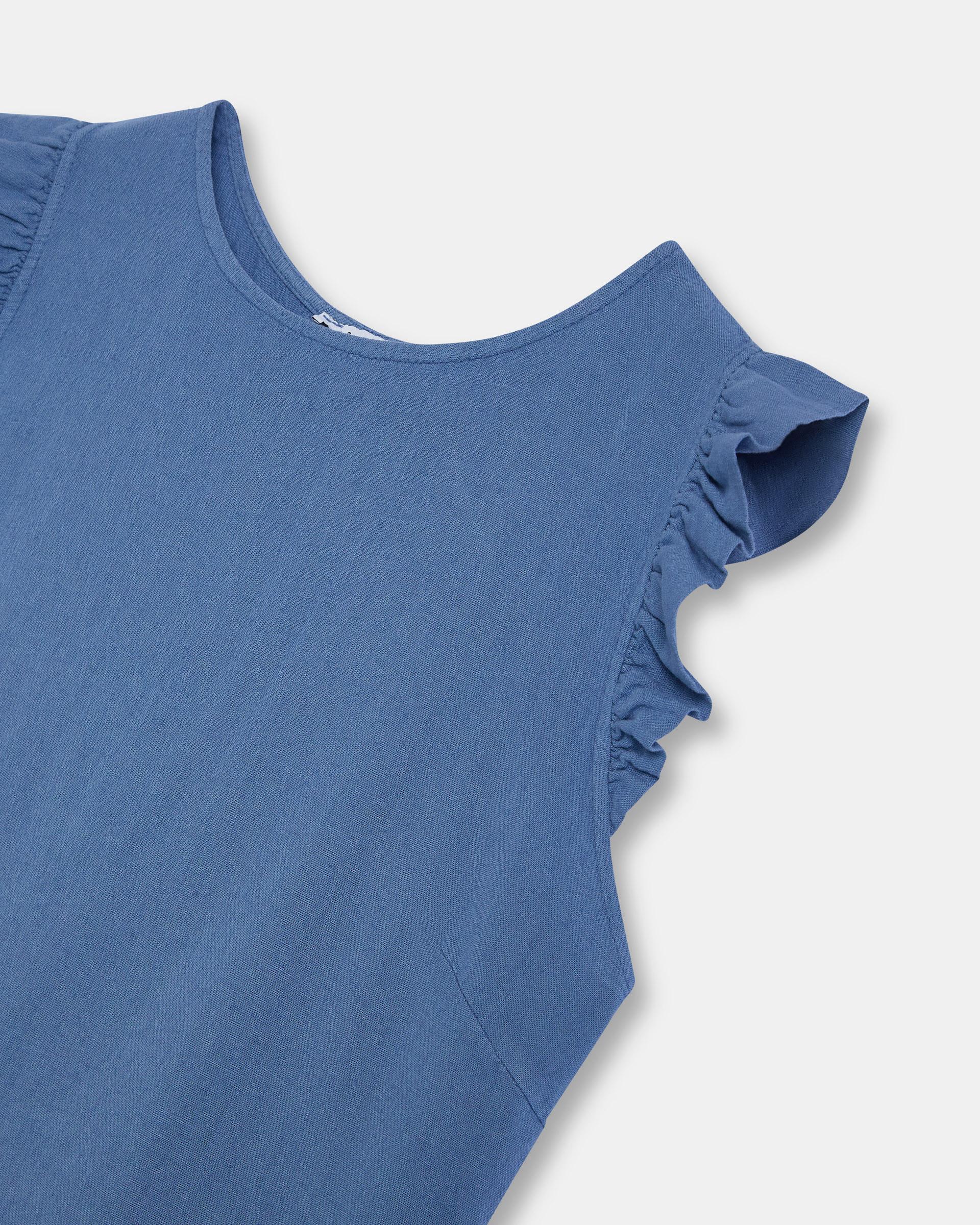 Top Botones Espalda Con Lino Azul