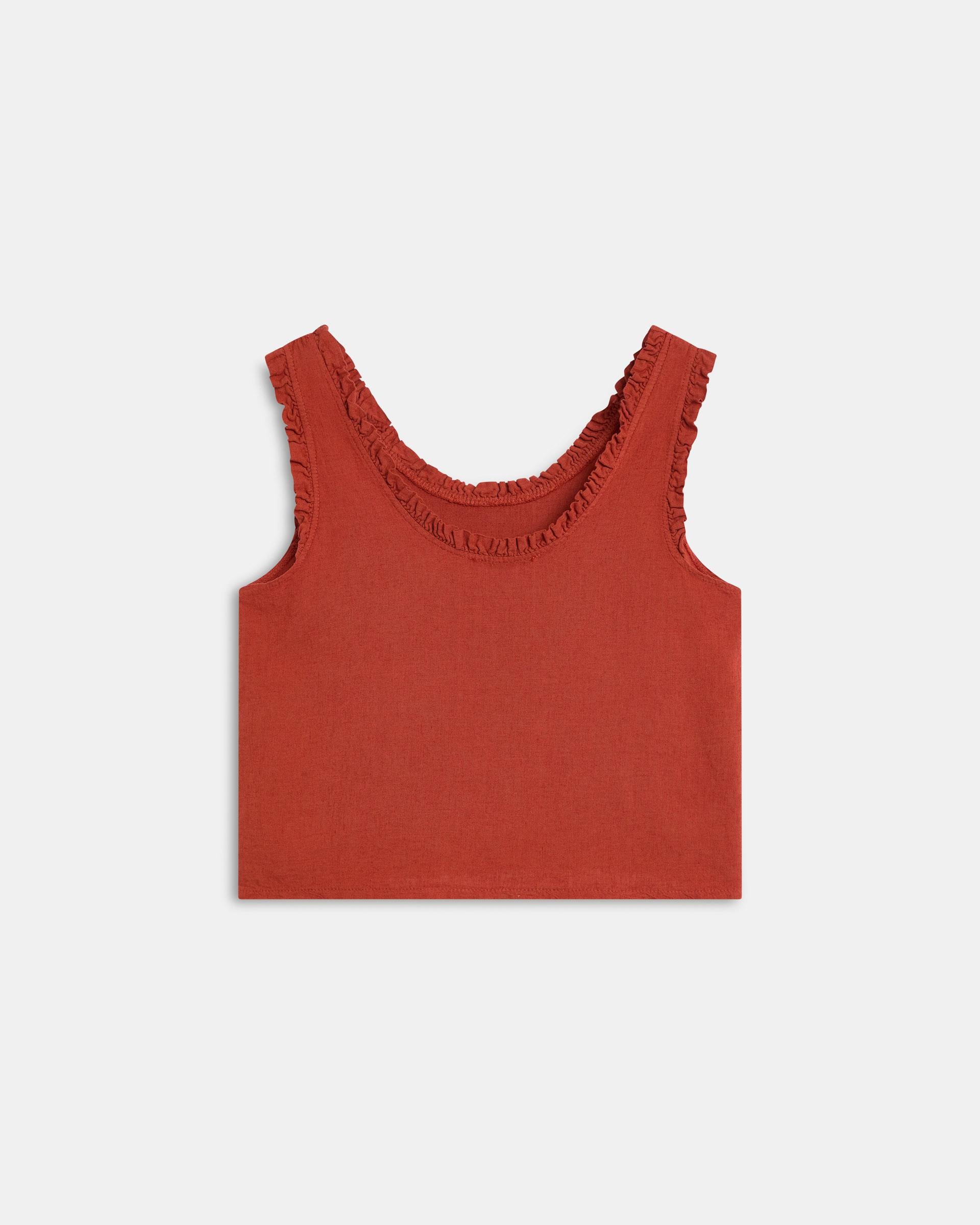 Top Tirante Ancho Volantes Con Lino Naranja