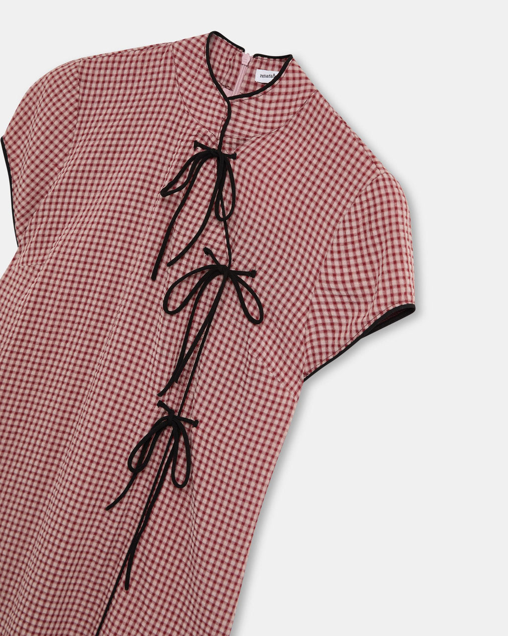 Vestido Lazadas Contraste Cuadros Rosa