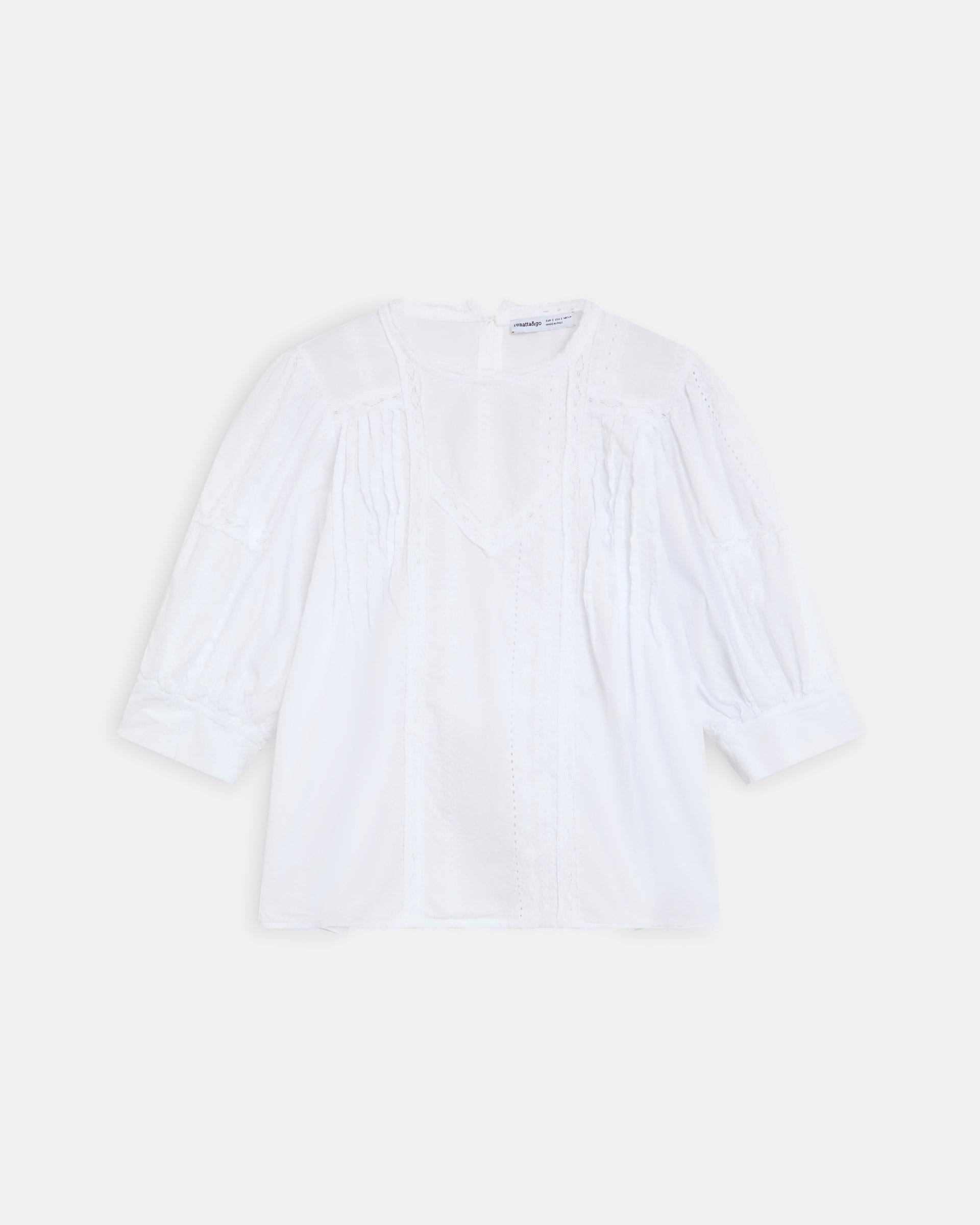 Blusa Manga Francesa Puntillas Jaretas Blanca