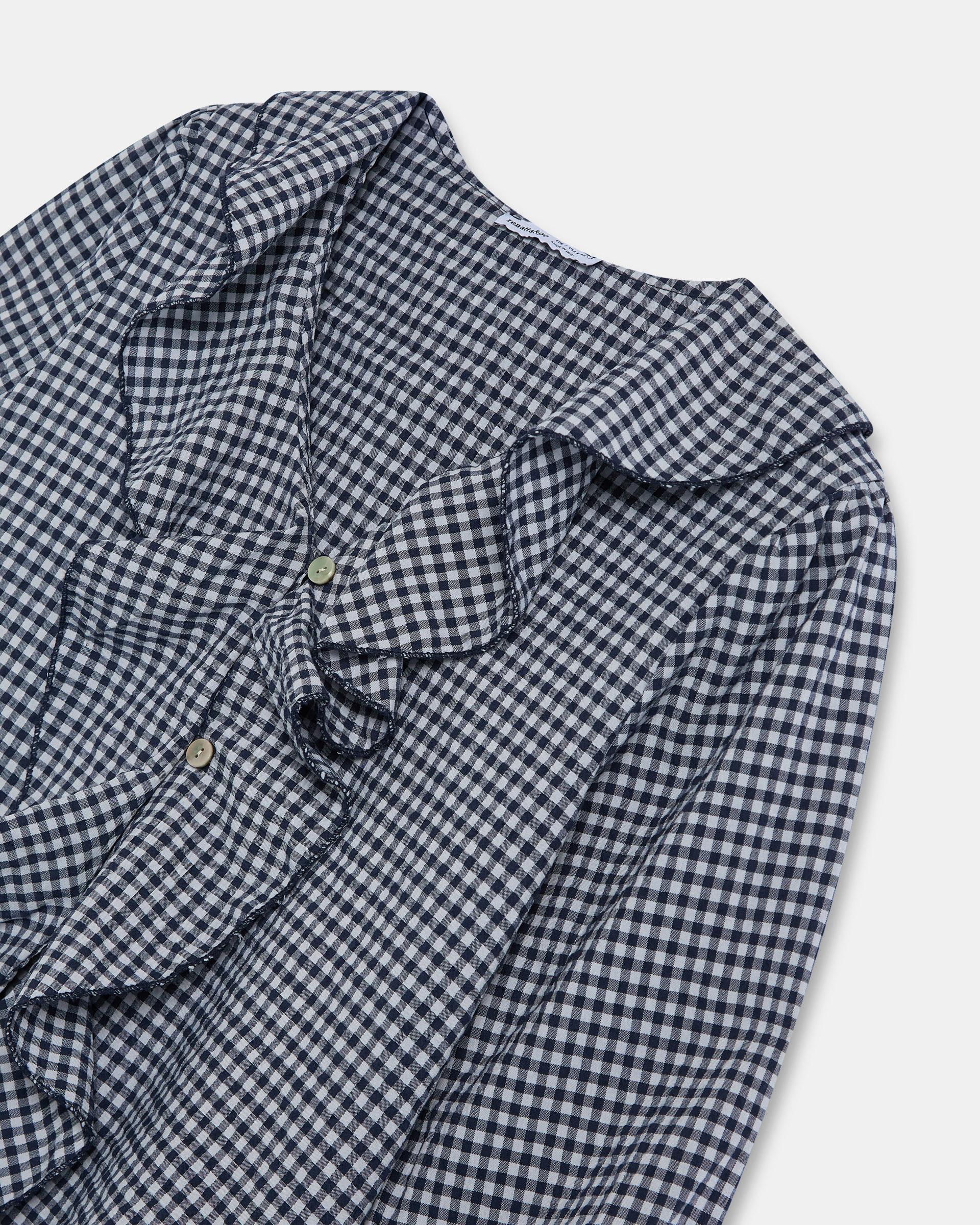 Blusa Volantes Delanteros Vichy Azul Oscuro