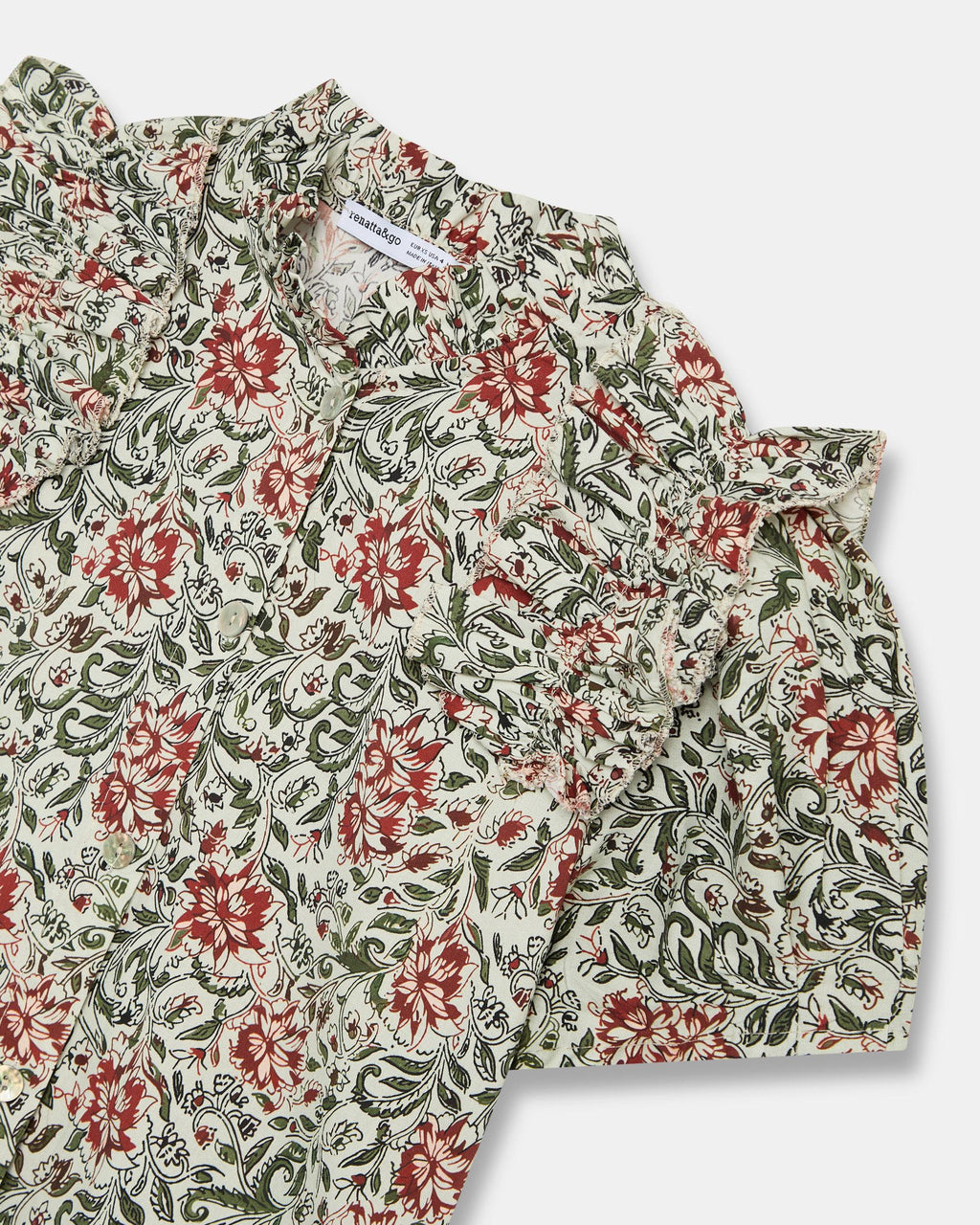Blusa Manga Abullonada Volante Estampada Multicolor