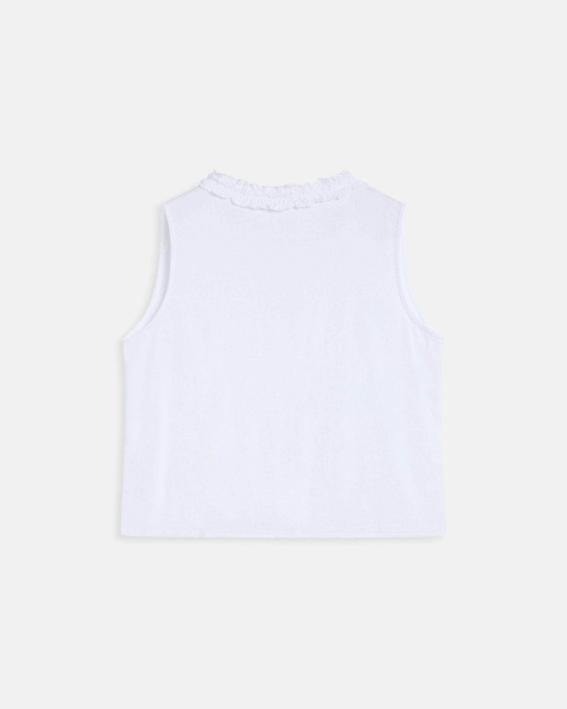 Top Escote Pico Volantes Con Lino Blanco