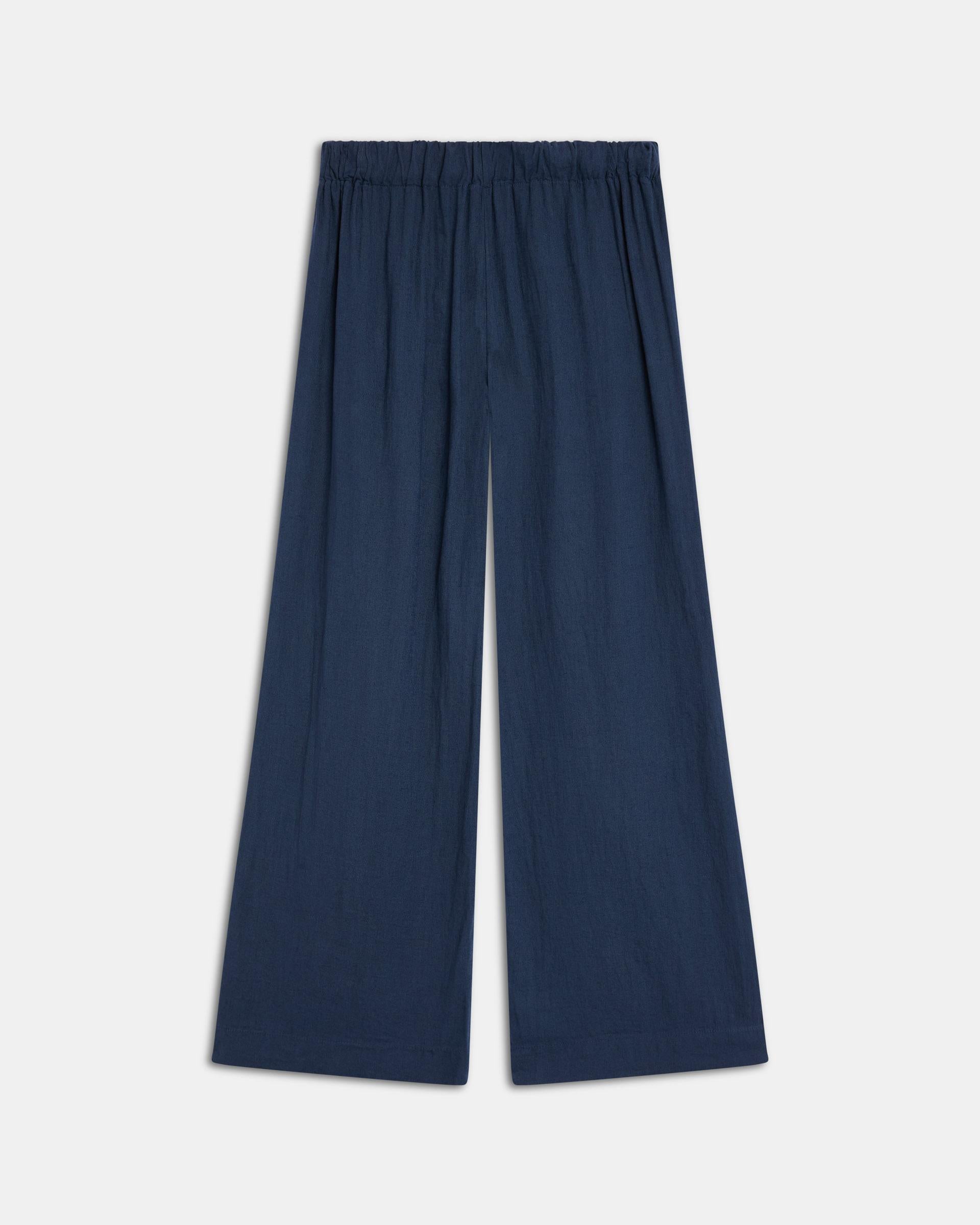 Pantalón Fluido Cordon Con Lino Azul Marino