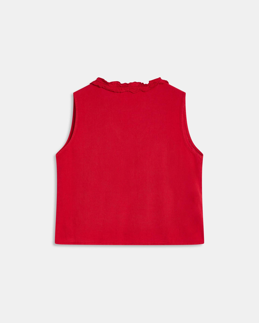 Top Escote Pico Volantes Con Lino Rojo