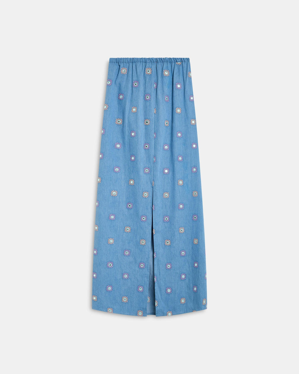 Vestido Bordados Soles Espejos Azul Jeans