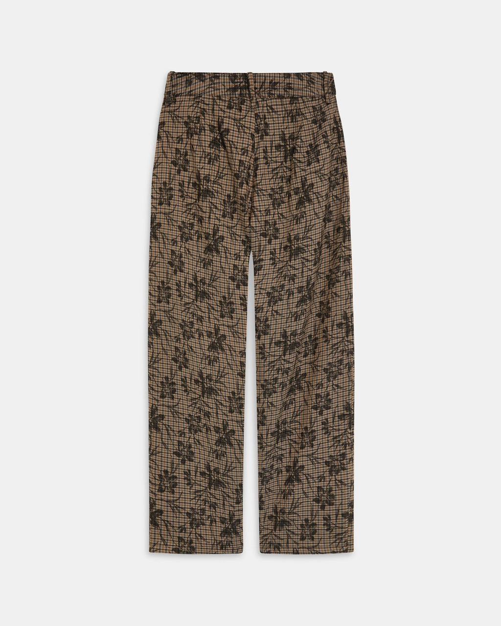 Pantalón Estampado Cuadros Flores Marrón