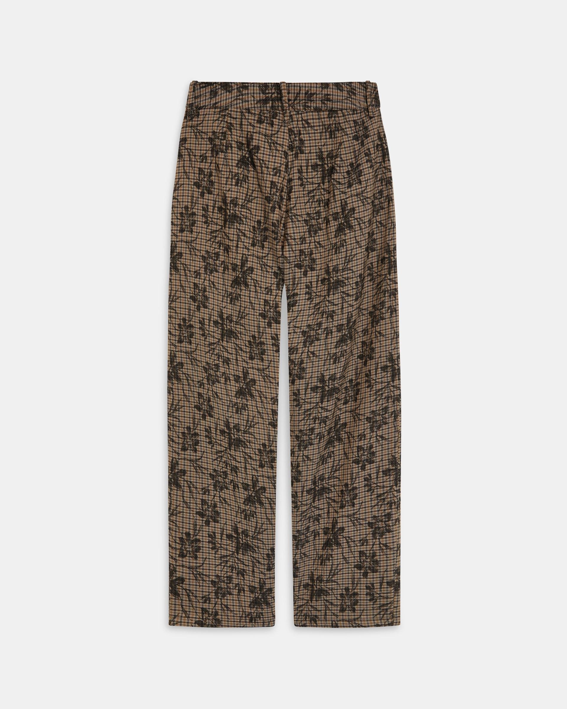 Pantalón Estampado Cuadros Flores Marrón