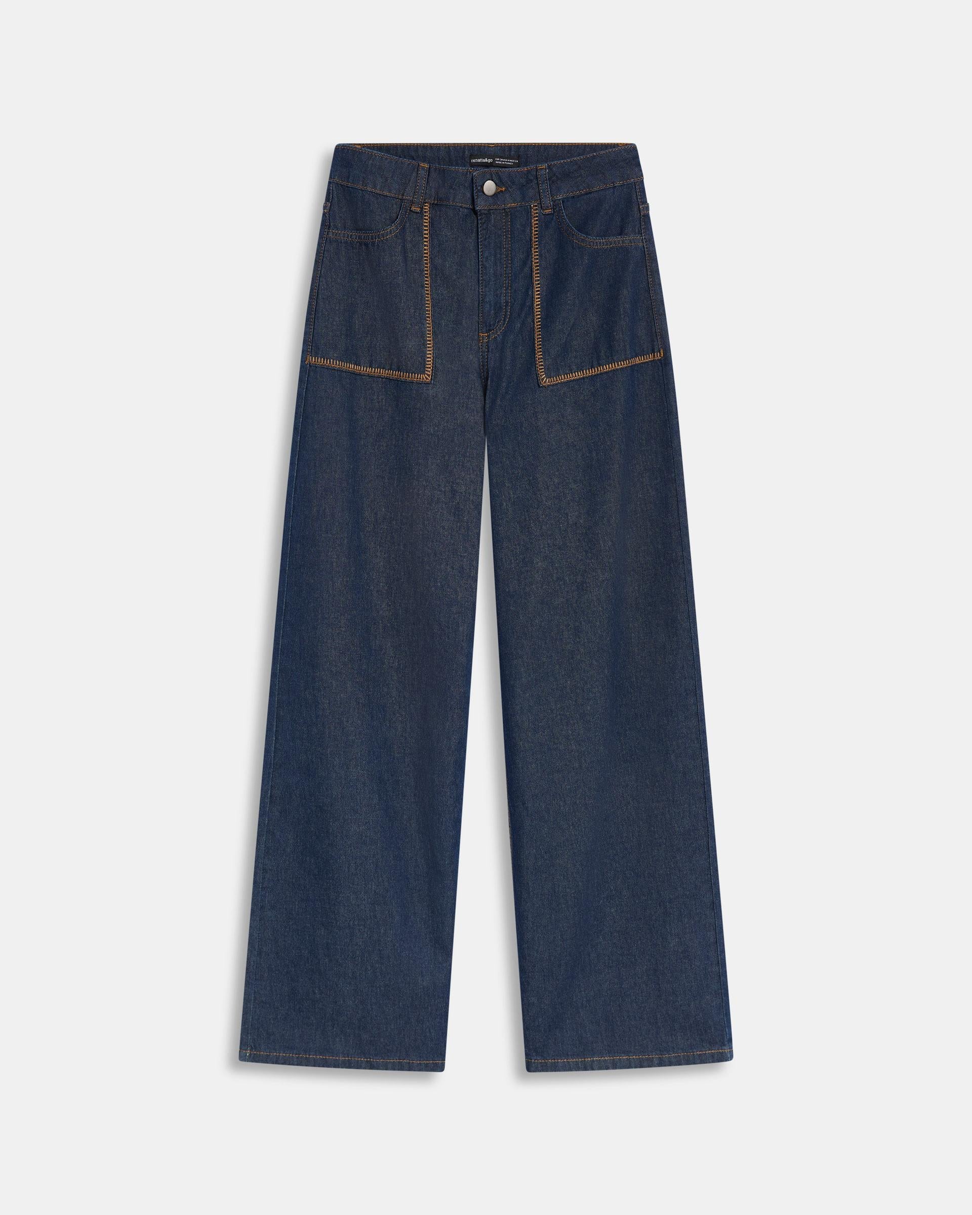 Jeans Bolsillos Pespuntes Contraste Azul Oscuro