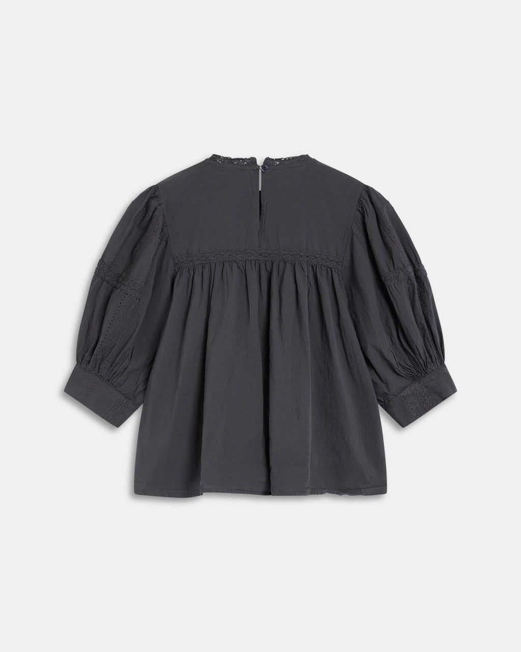 Blusa Manga Francesa Puntillas Jaretas Antracita