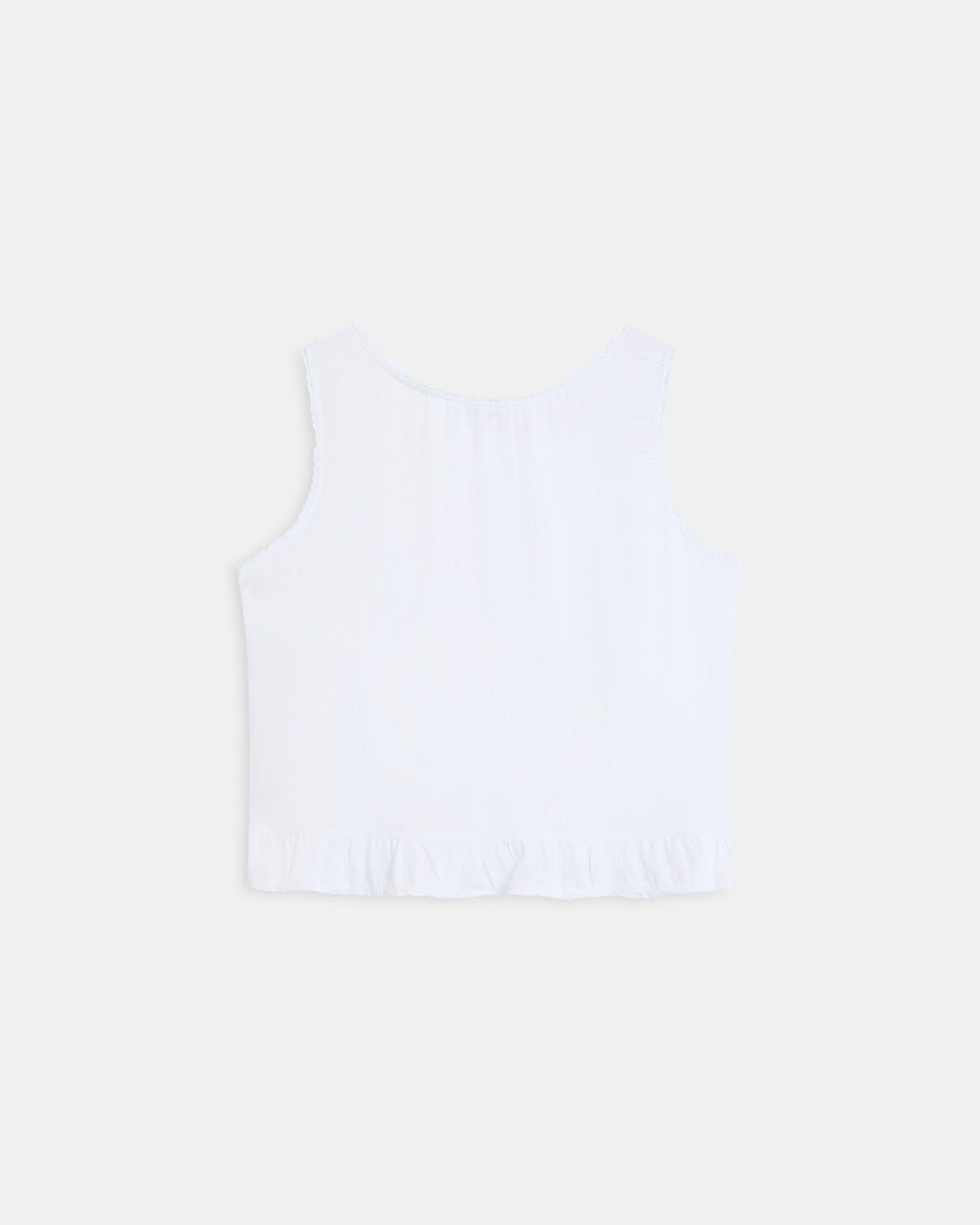 Top Botones Volante Bajo Con Lino Blanco