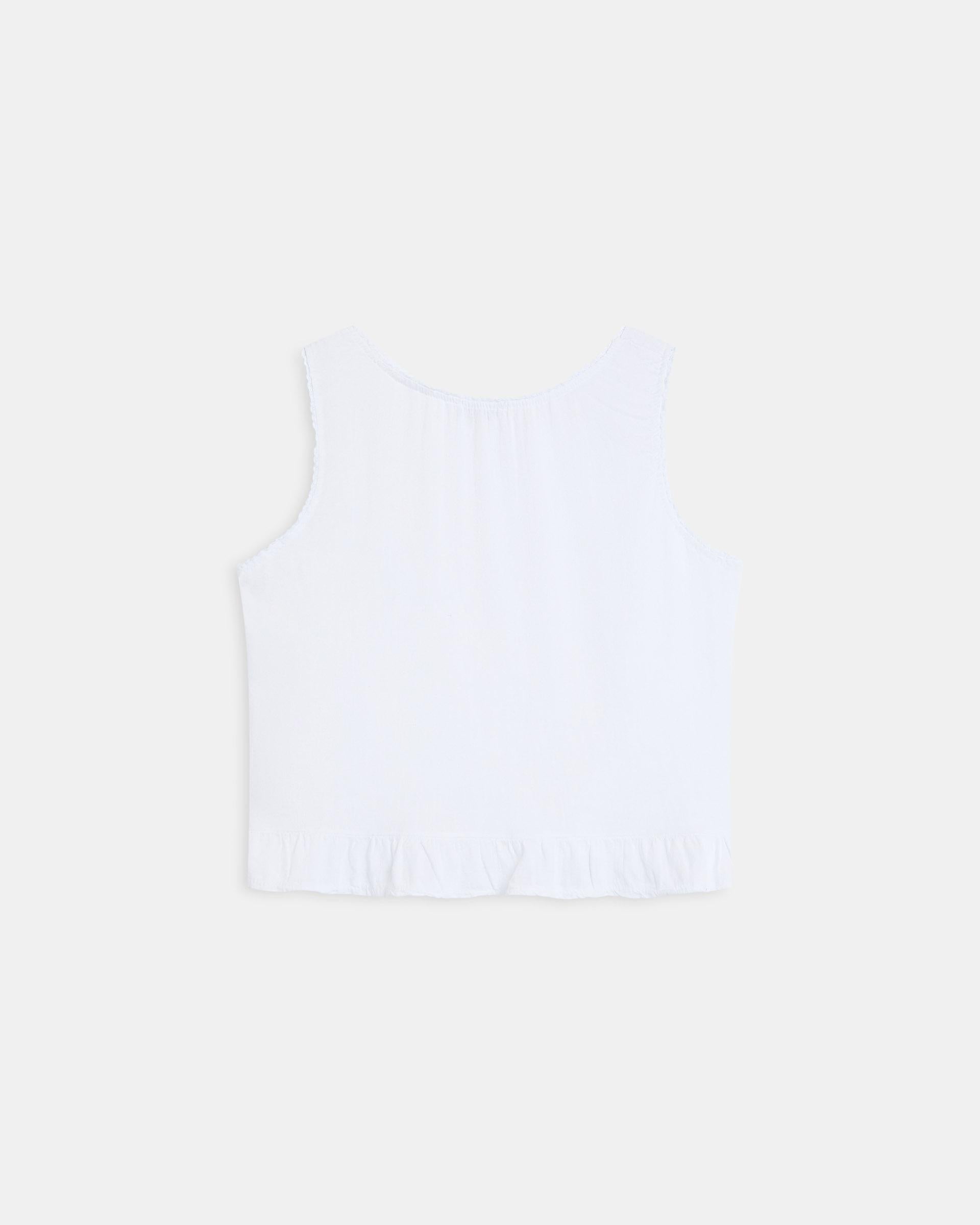 Top Botones Volante Bajo Con Lino Blanco