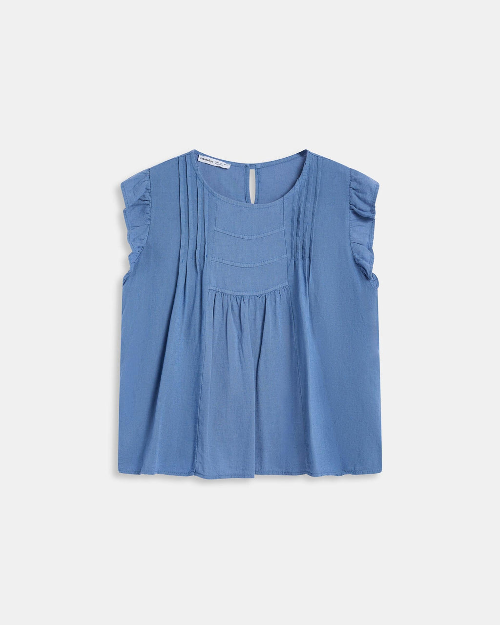 Blusa Volantes Mangas Azul Oscuro