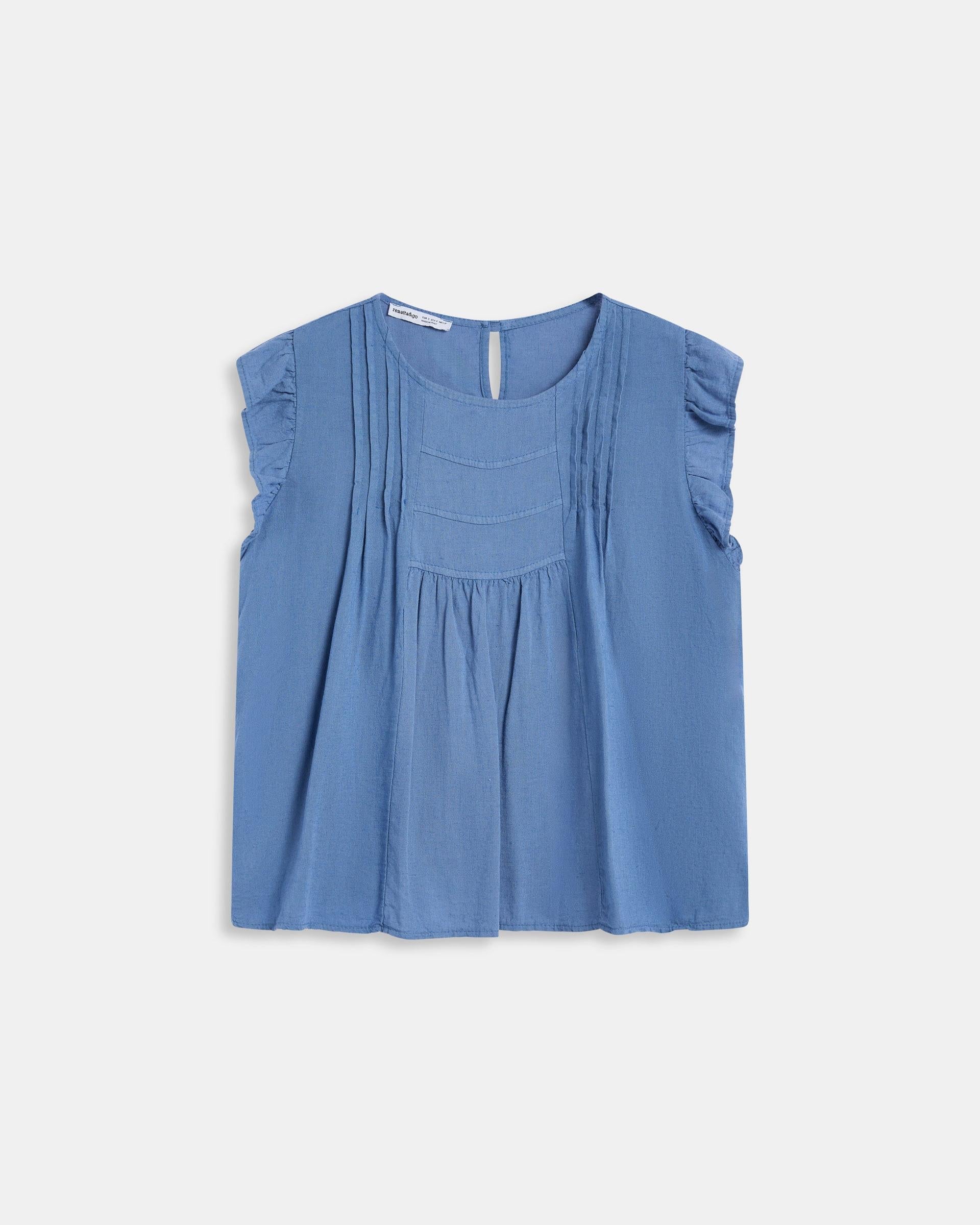 Blusa Volantes Mangas Azul Oscuro
