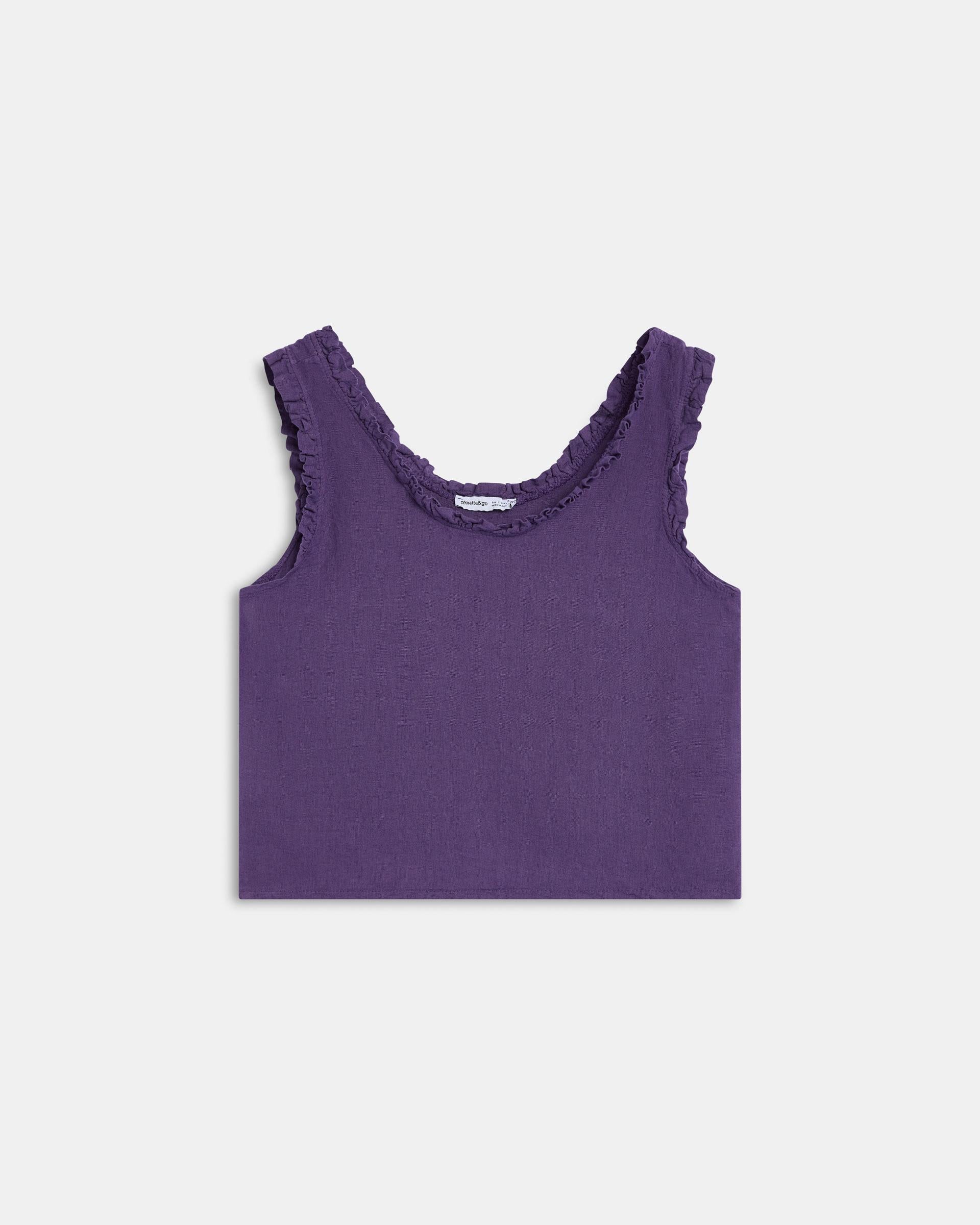 Top Tirante Ancho Volantes Con Lino Morado