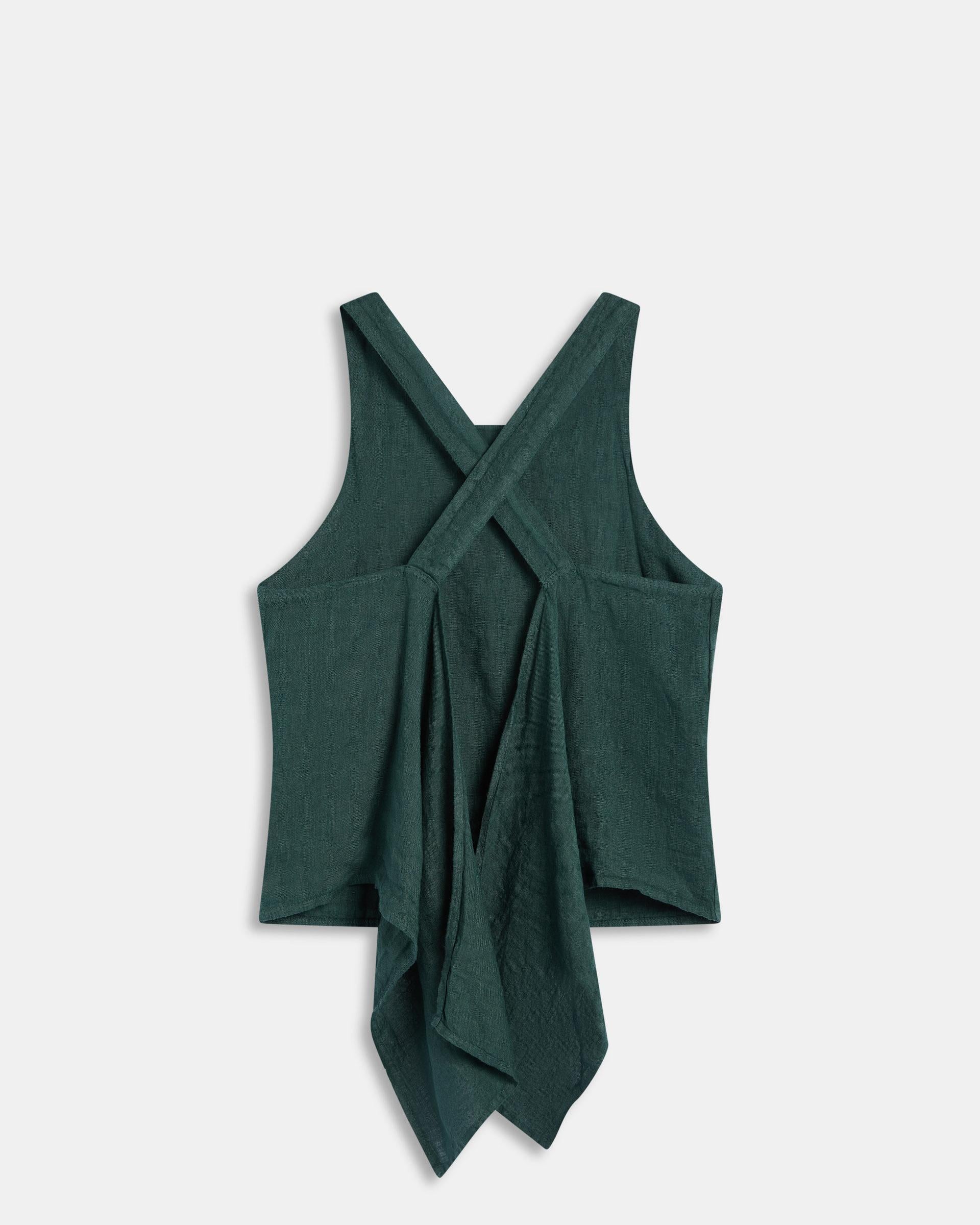 Top Lino Espalda Descubierta Verde Oscuro