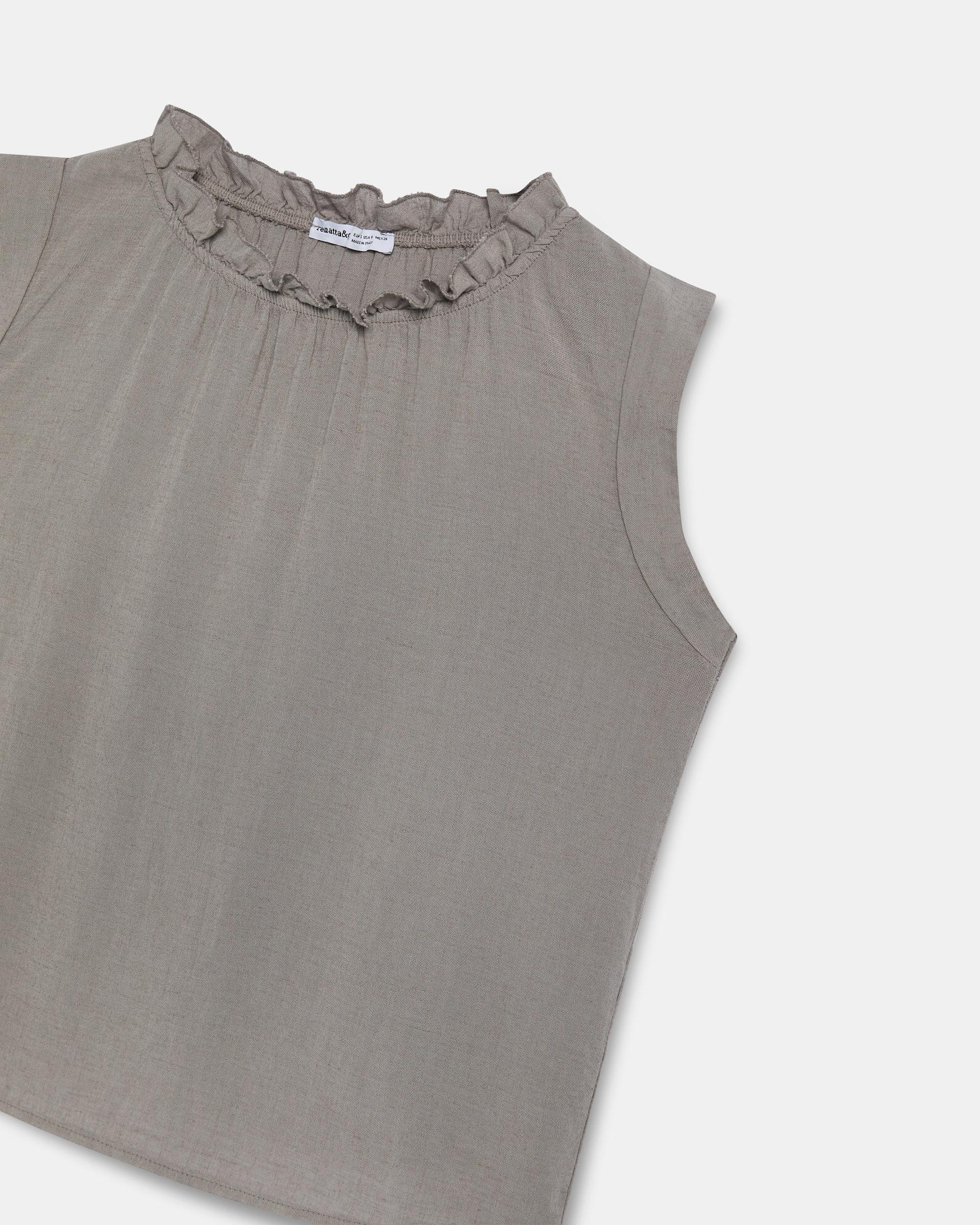 Top Lino Volante Cuello Taupe