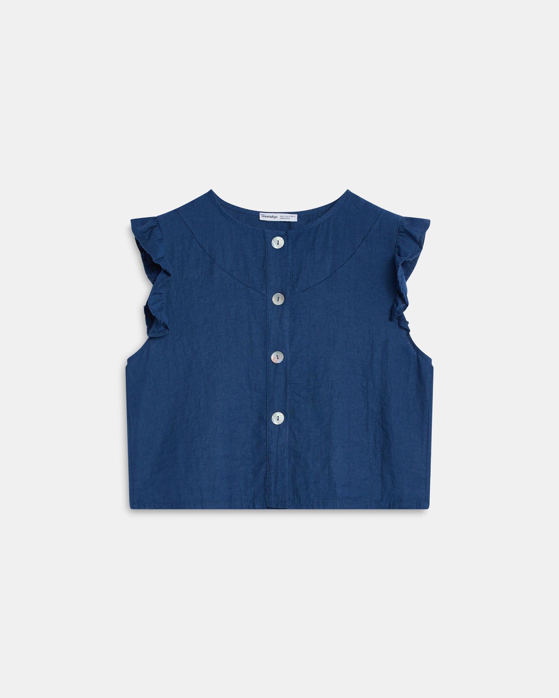 Blusa Sin Mangas Volantes Botones Azul Marino