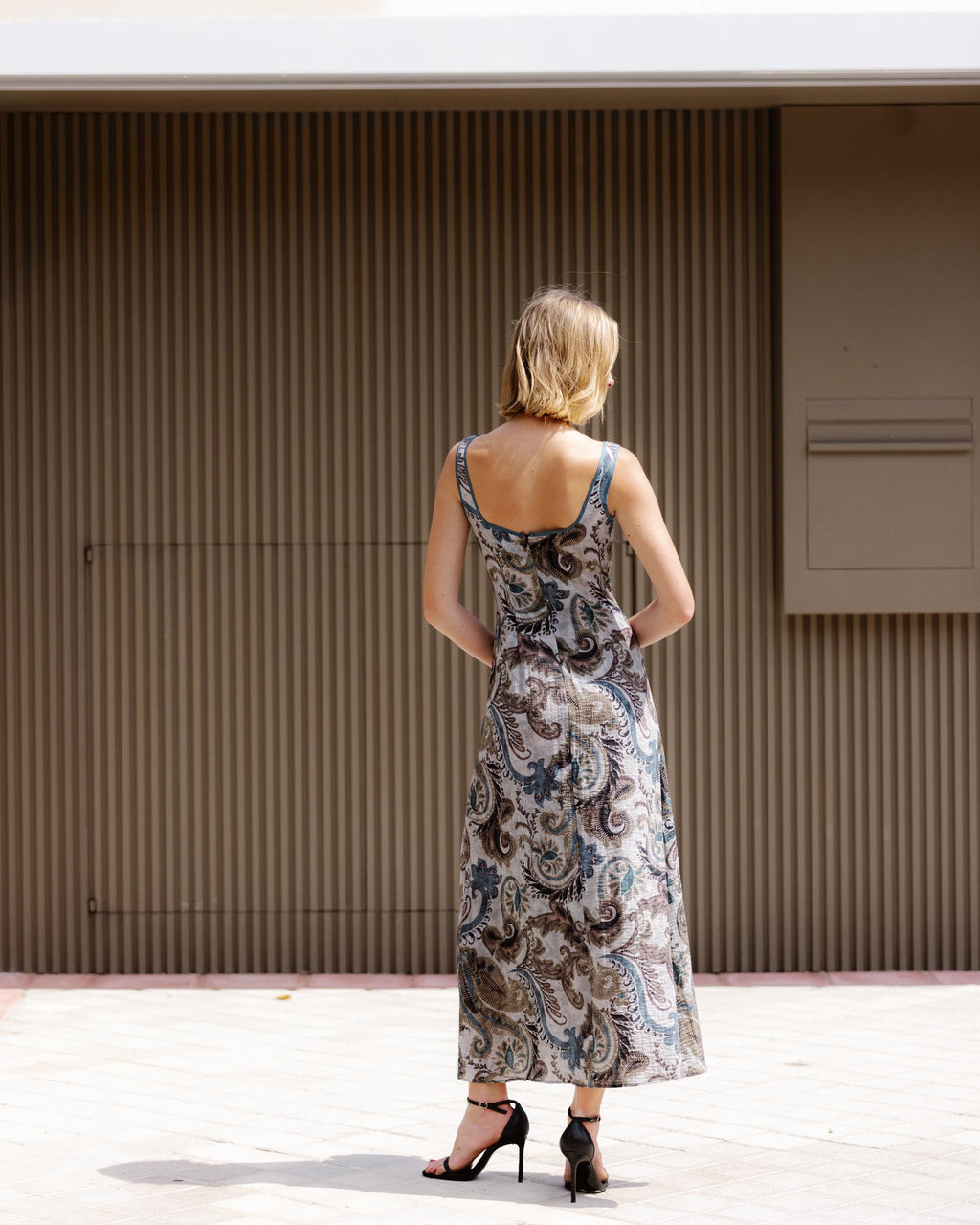 Vestido Tirantes Estampado Ribete Azul