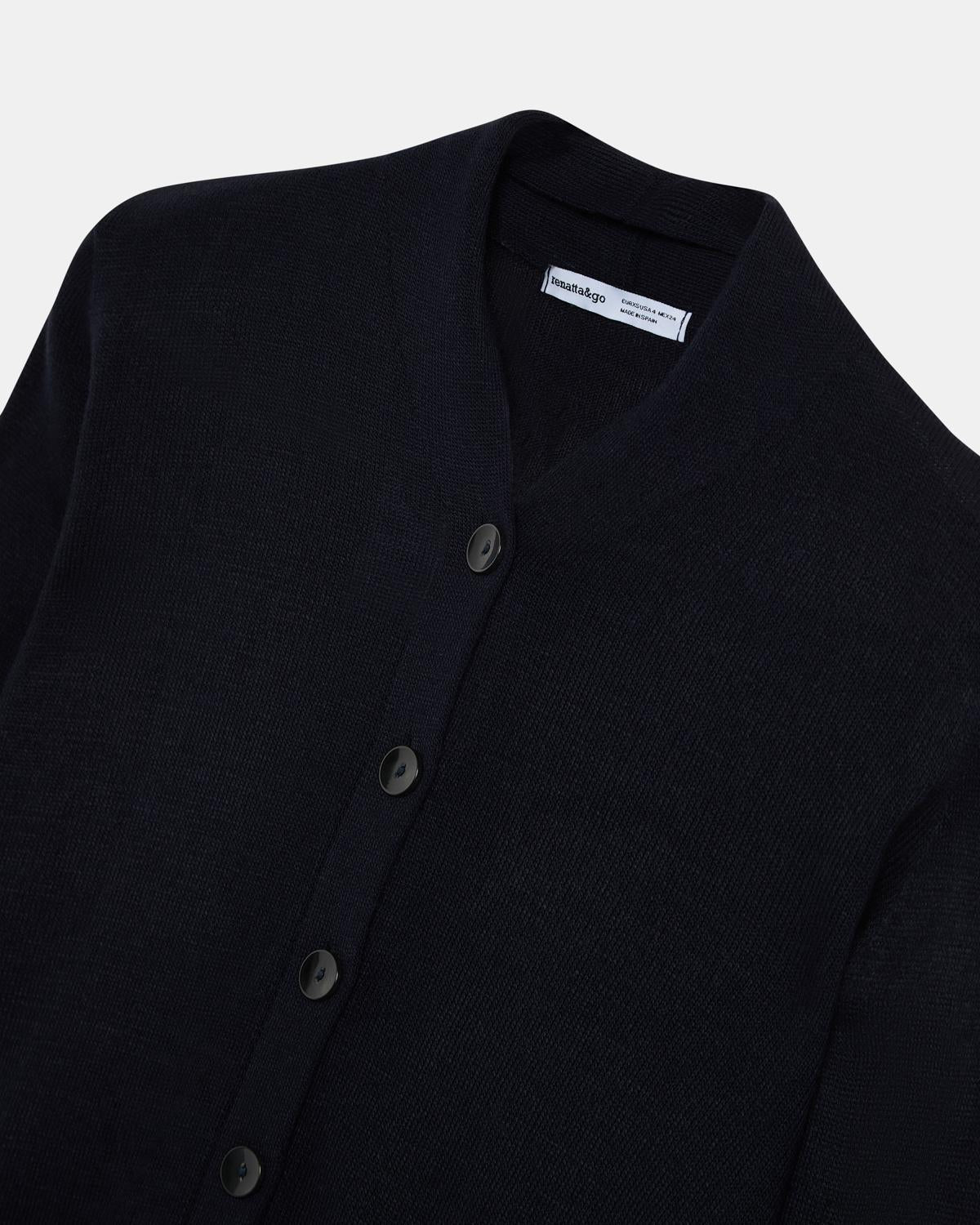 Chaqueta Punto Cuello Subido Pico Azul Marino