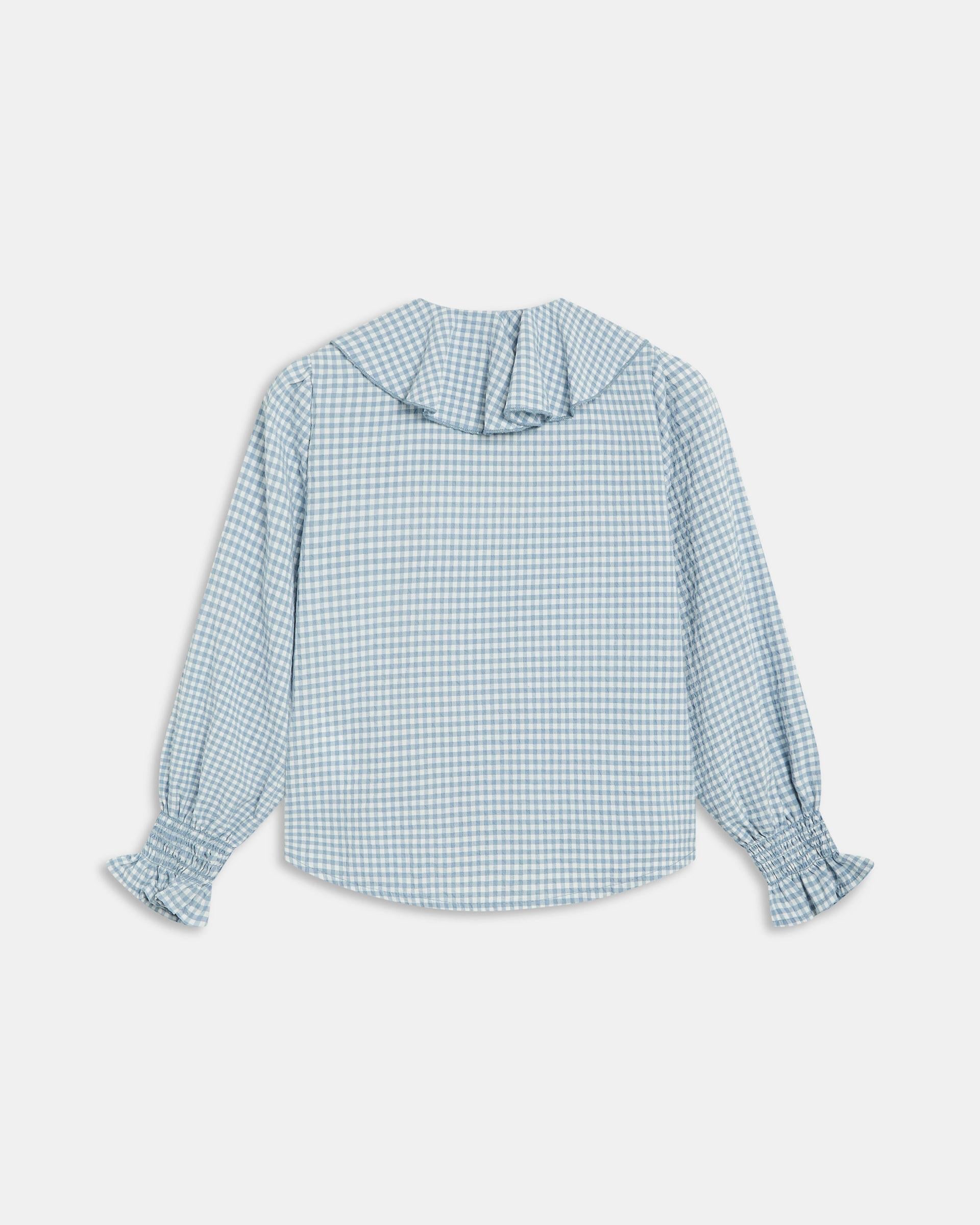 Blusa Volantes Delanteros Vichy Azul