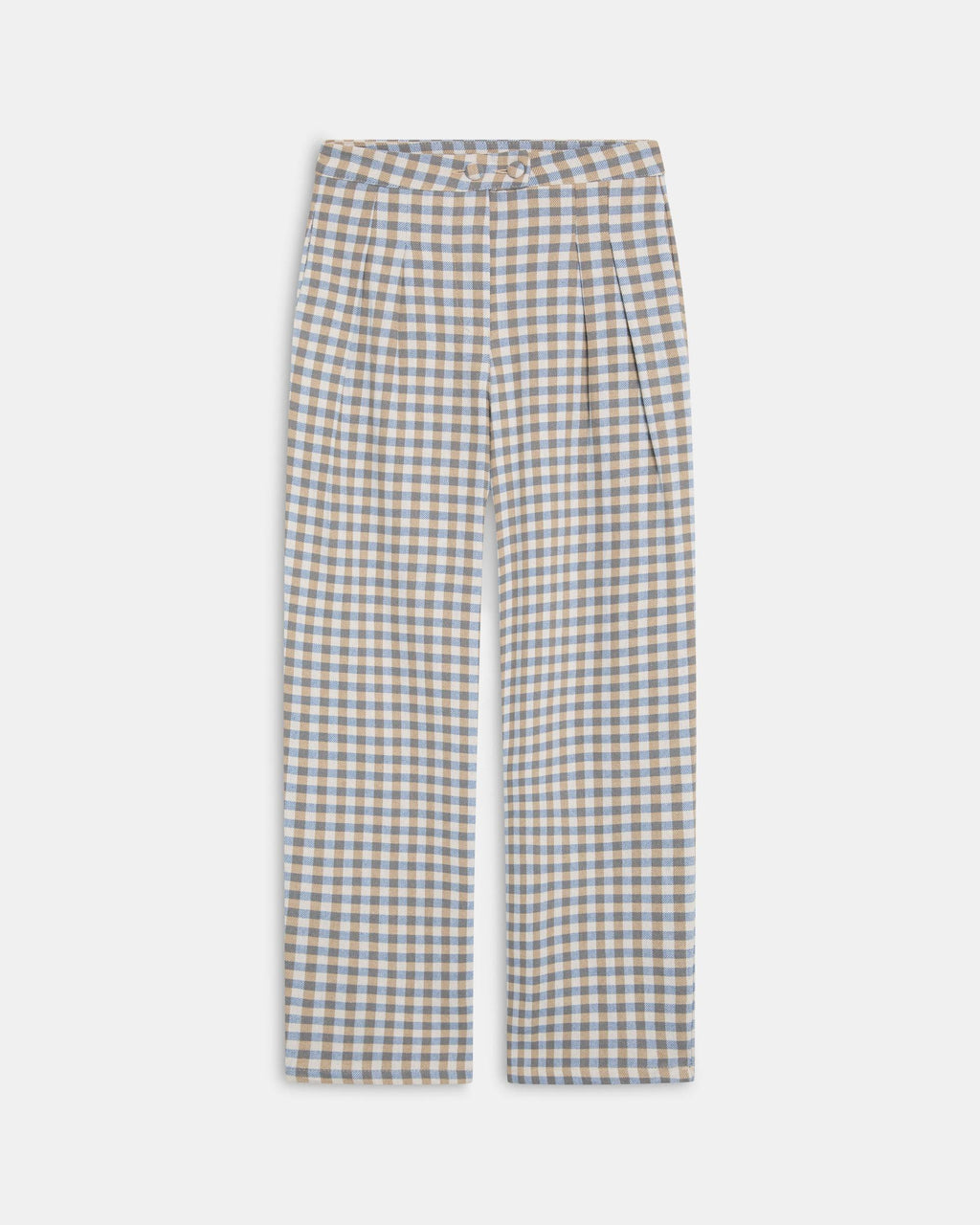 Pantalón Wide Leg Pinzas Cuadros Vichy Azul