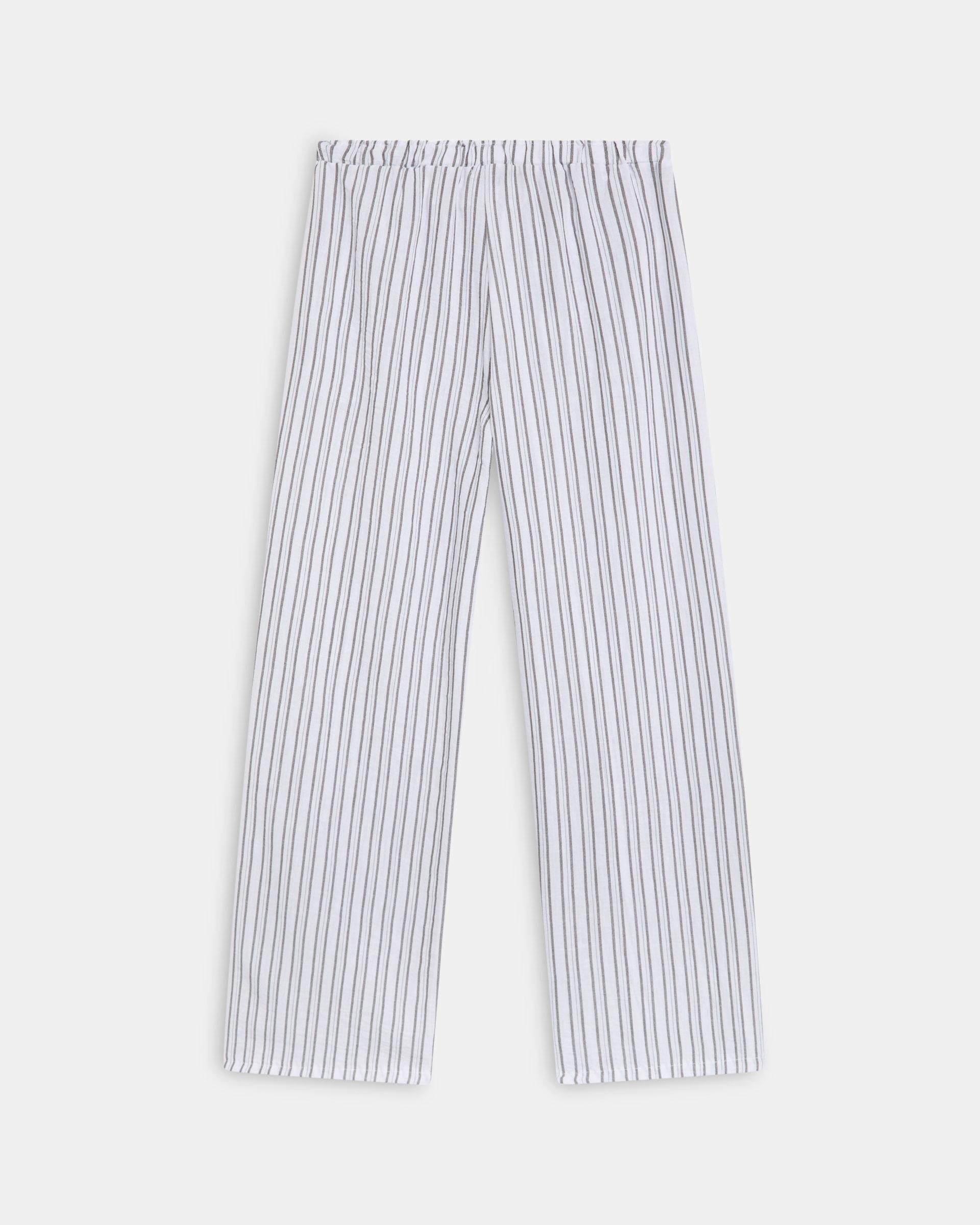 Pantalón Fluido Rayas Cinturilla Lazada Blanco