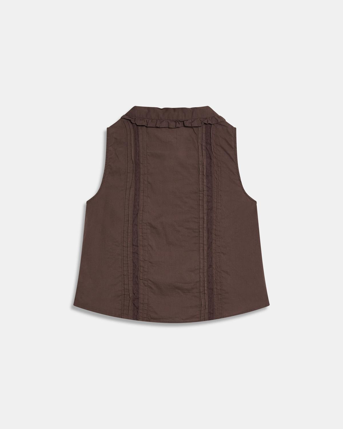 Blusa Sin Mangas Pechera Marrón