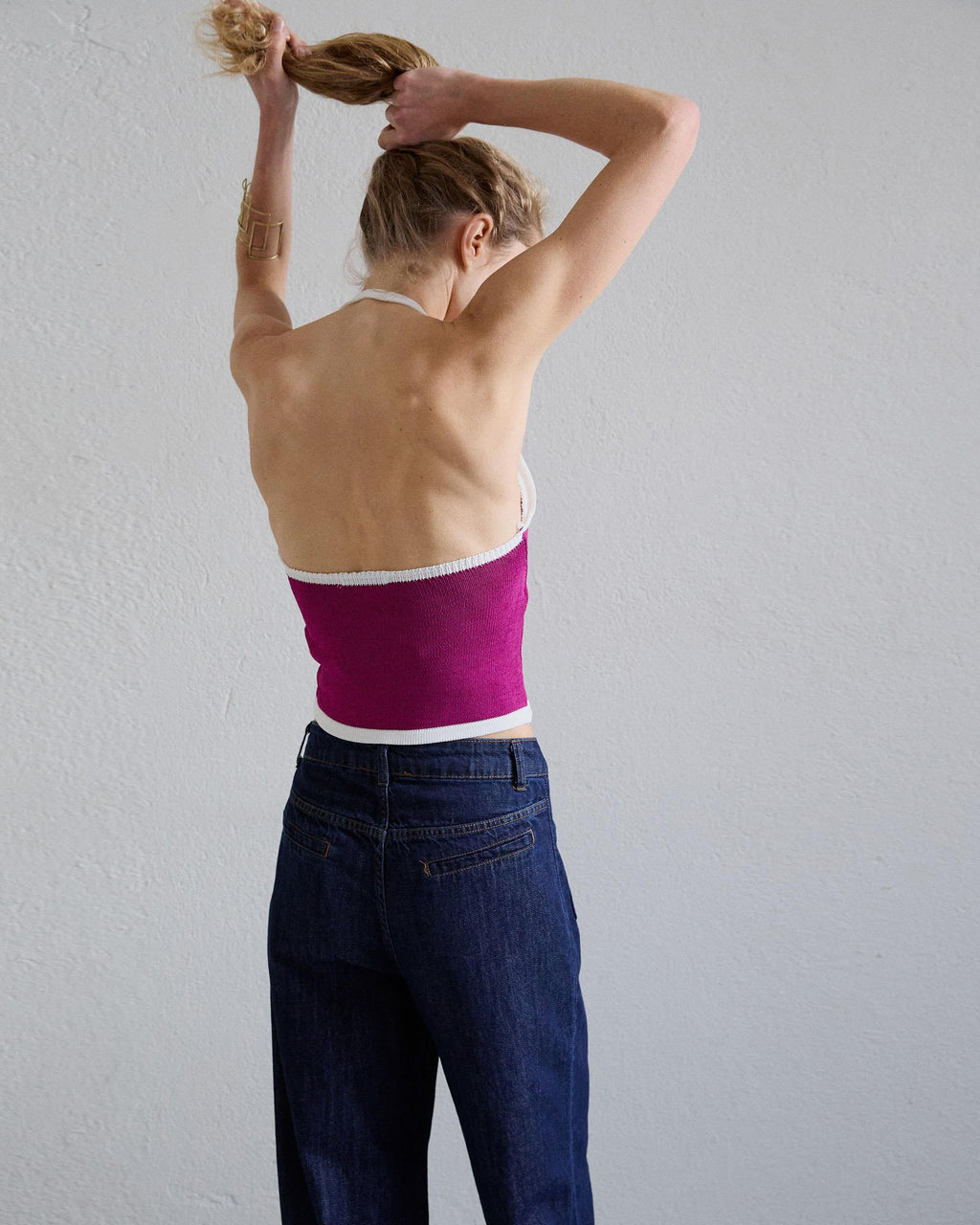 Top Punto Halter Contraste Fucsia