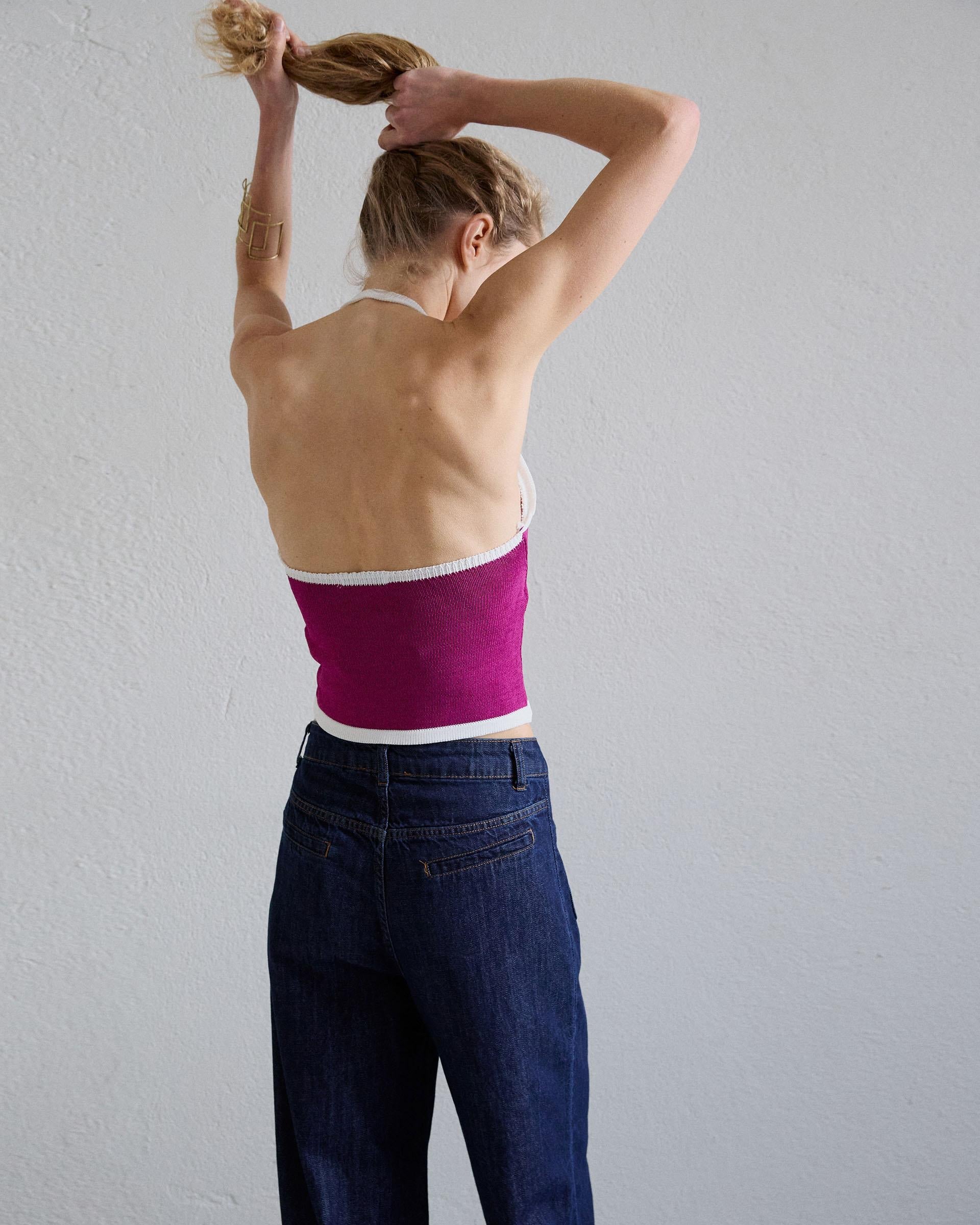 Top Punto Halter Contraste Fucsia
