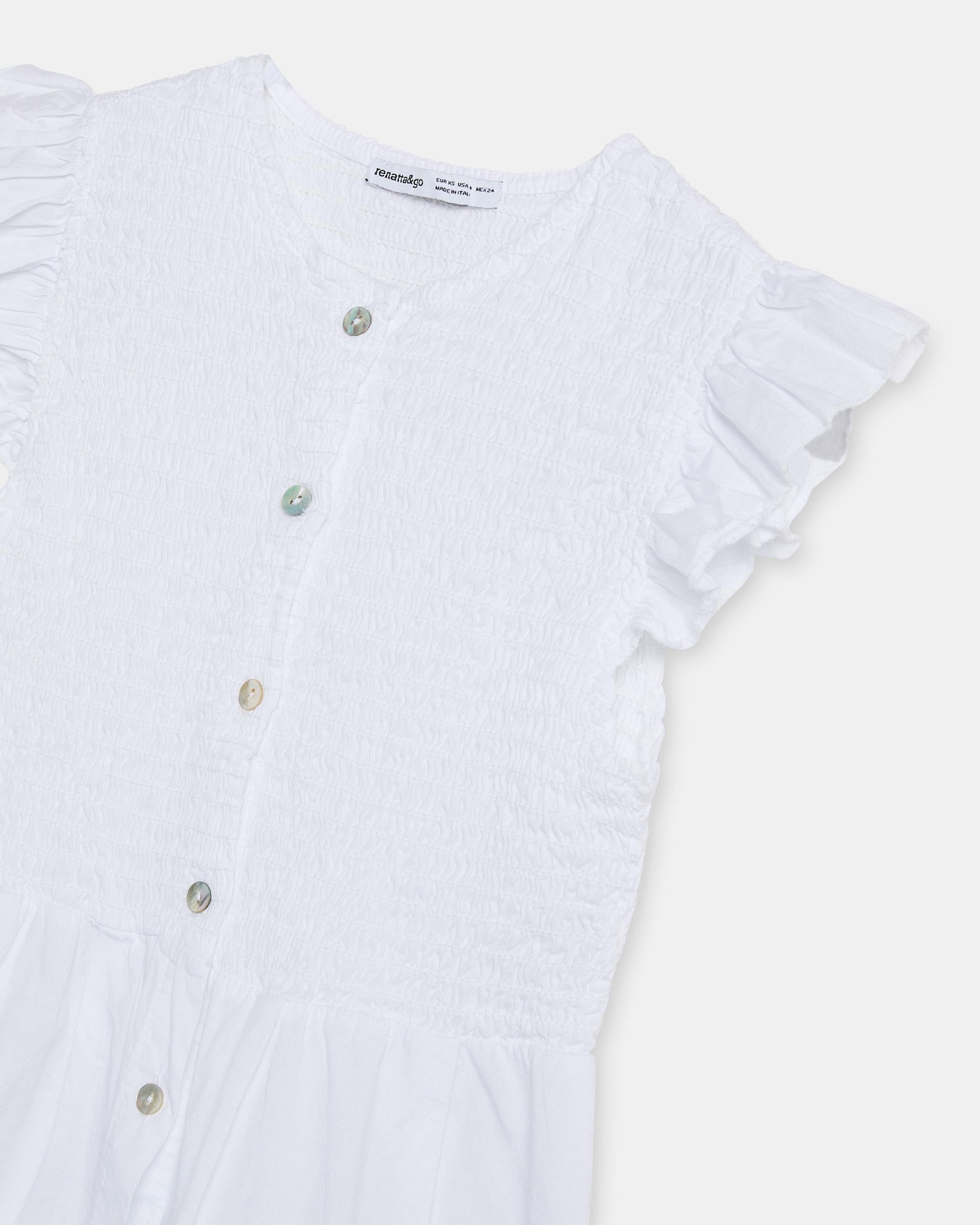 Blusa Nido De Abeja Botones Delantero Blanca