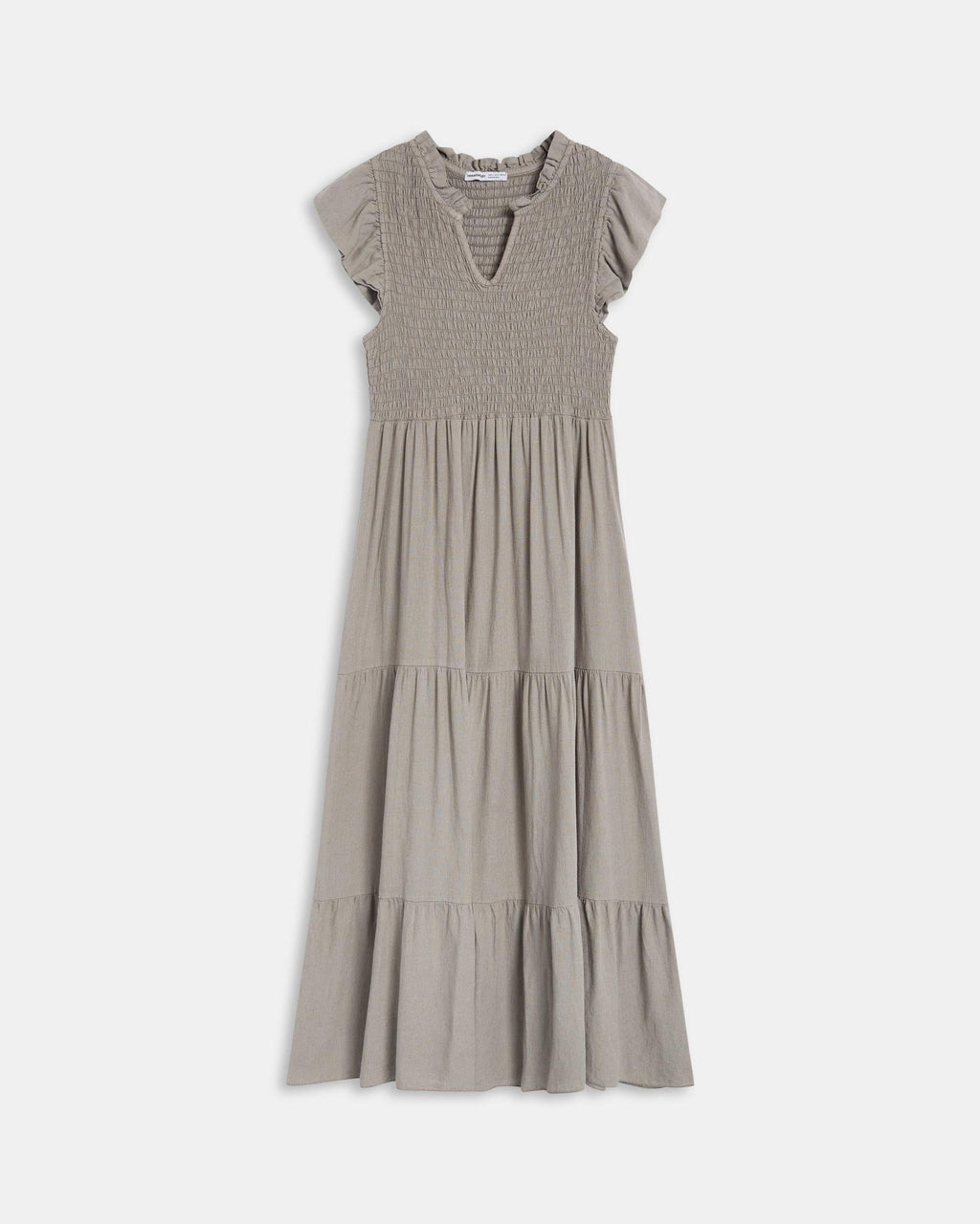 Vestido Largo Lino Nido De Abeja Taupe
