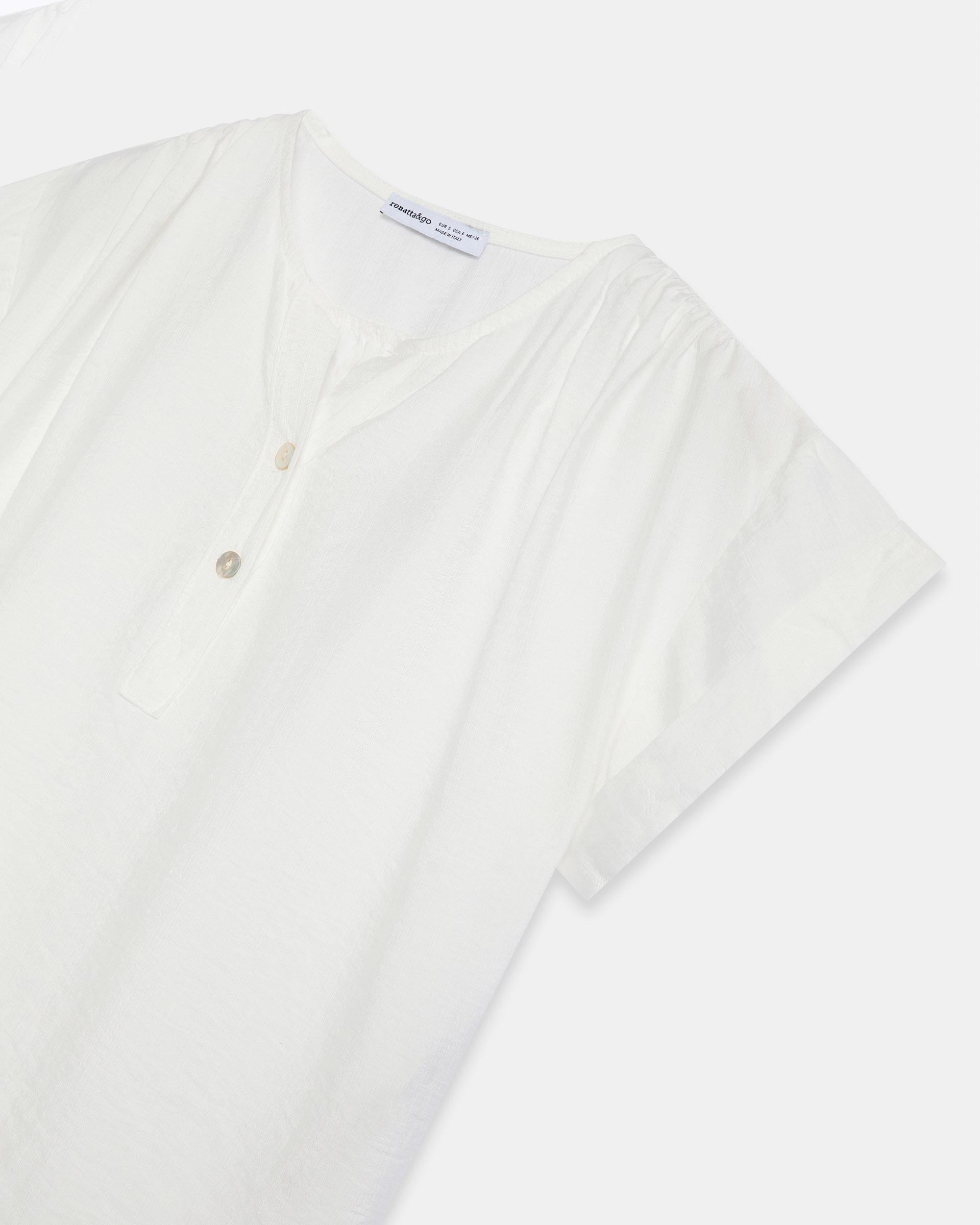 Blusa Fluida Escote Pico Botones Blanca