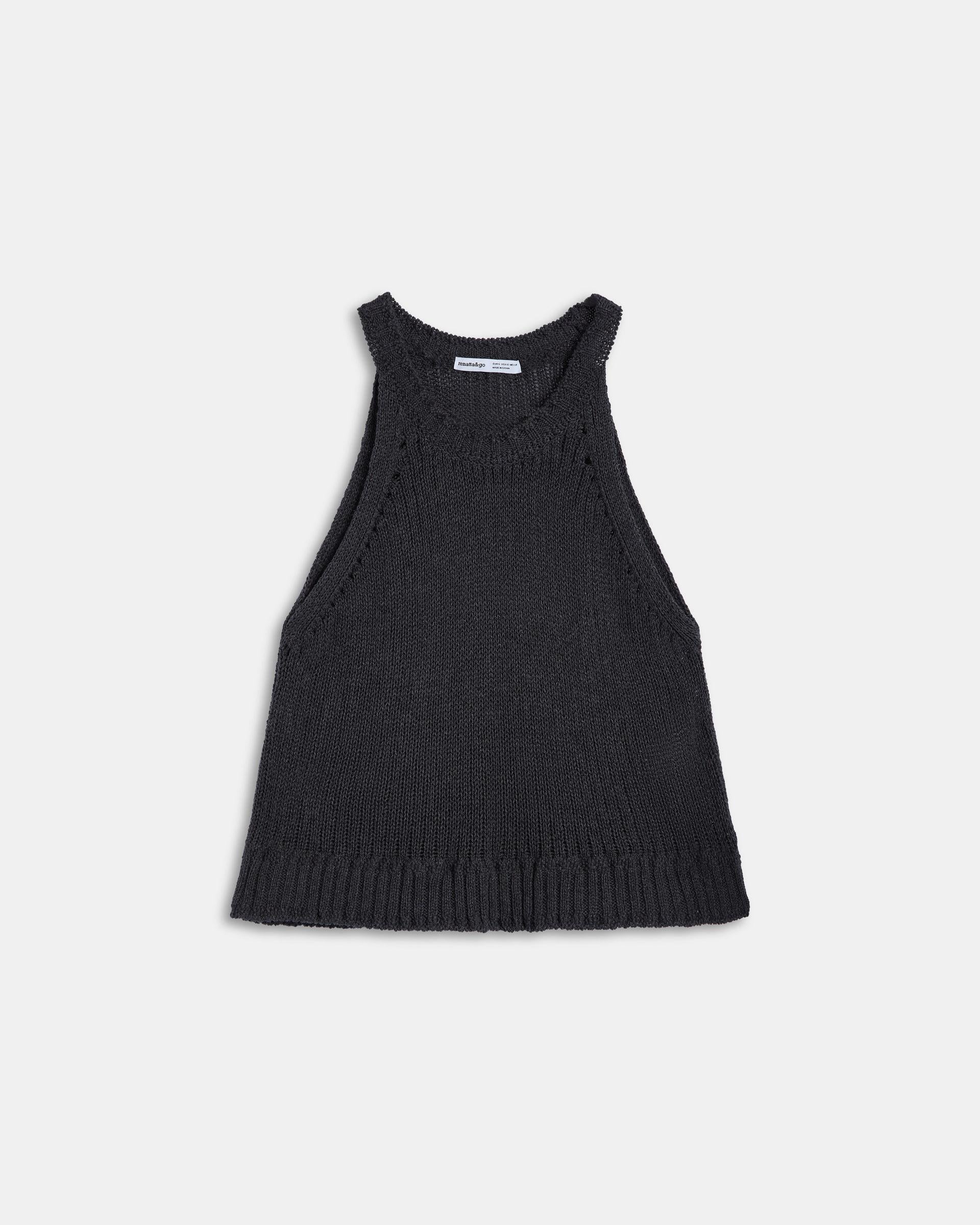 Top Punto Sin Mangas Cuello Redondo Rib Antracita
