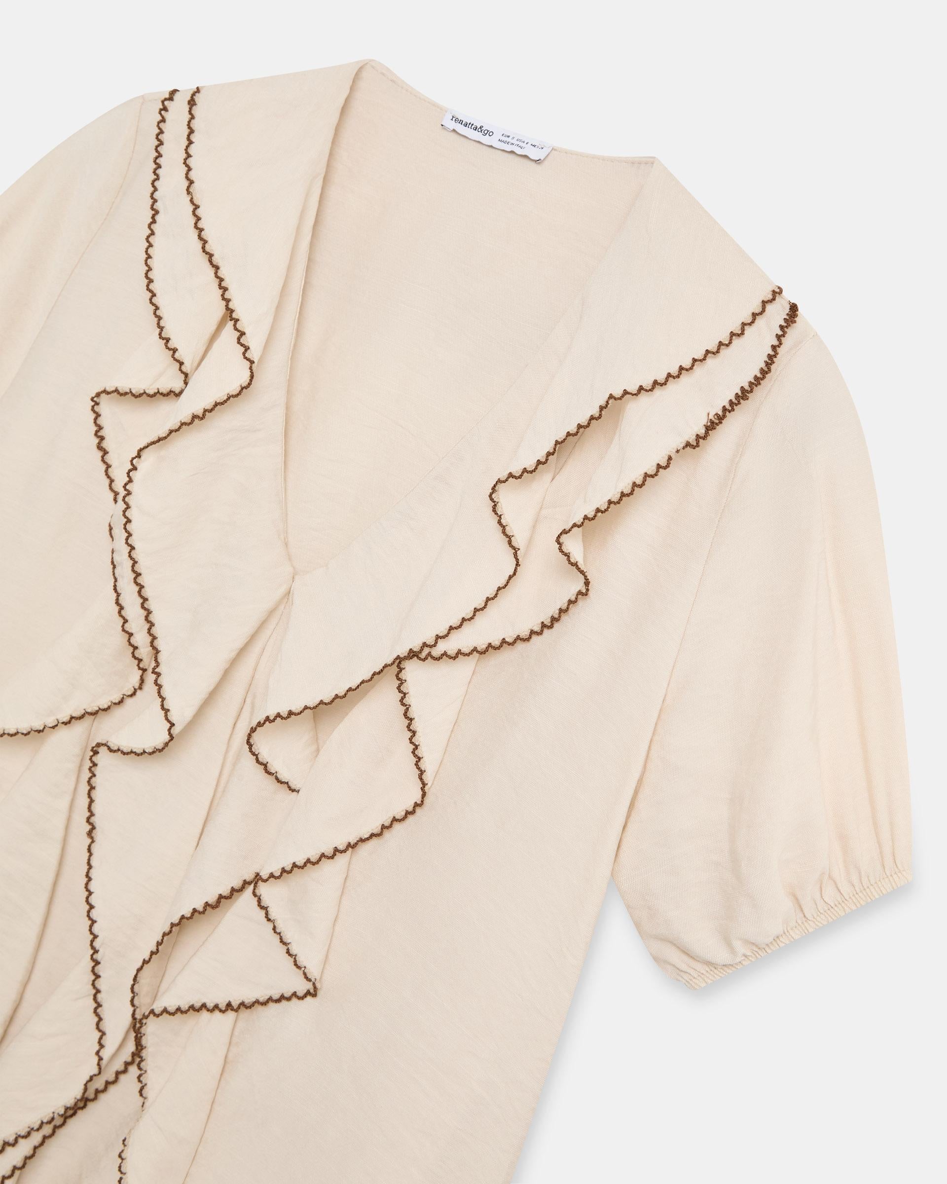 Blusa Volantes Delanteros Vivo Contraste Crudo