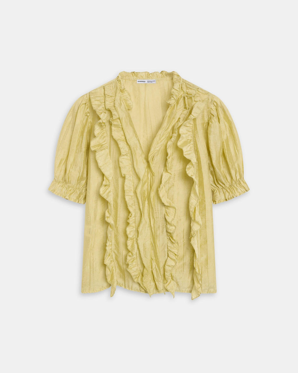 Blusa Manga Corta Volantes Escote V Verde