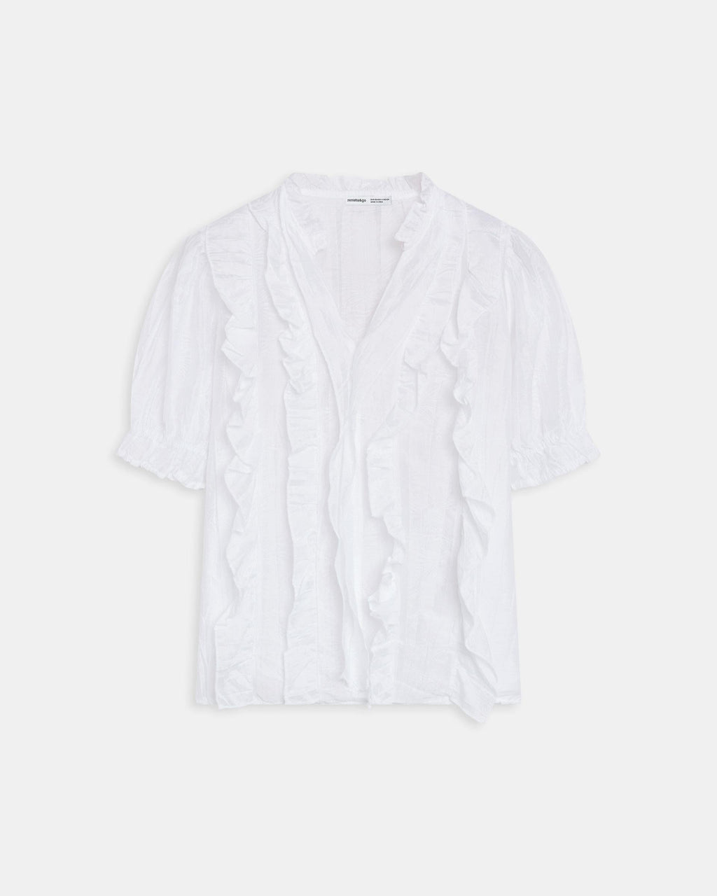 Blusa Manga Corta Volantes Escote V Blanca