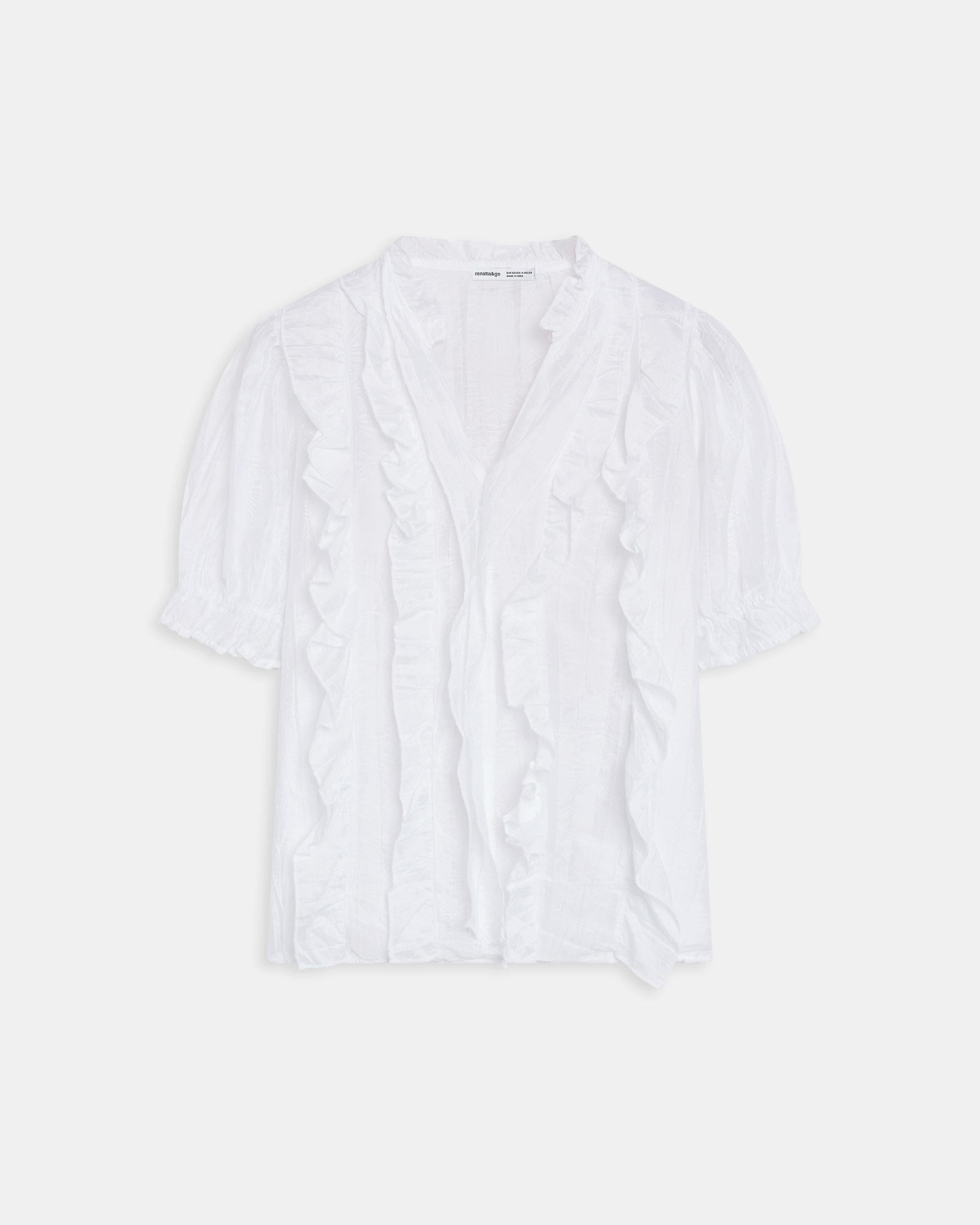 Blusa Manga Corta Volantes Escote V Blanca