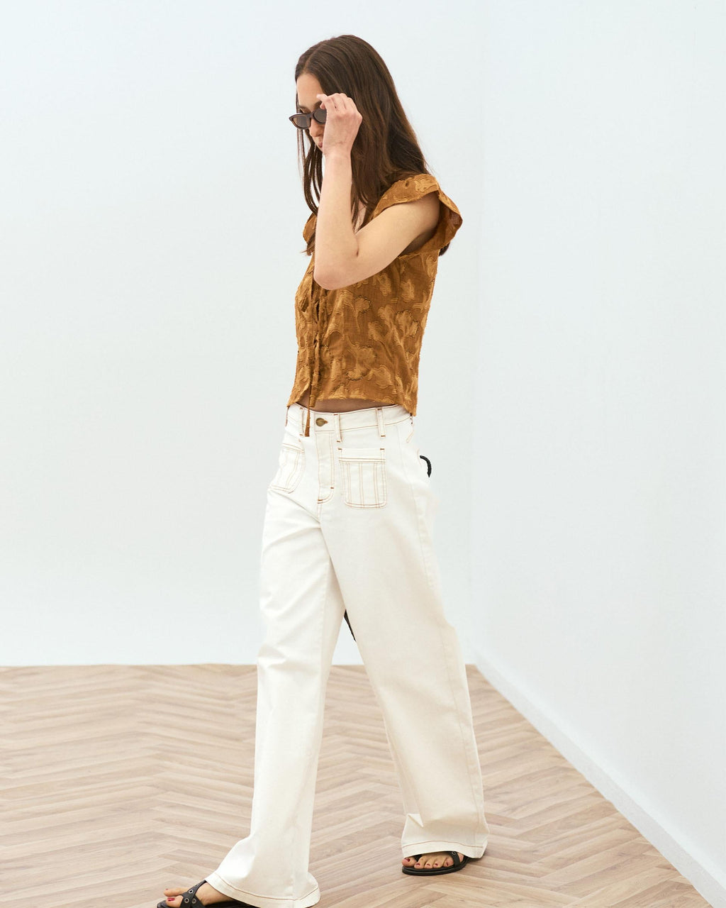 Jeans Bordado Sol Blanco