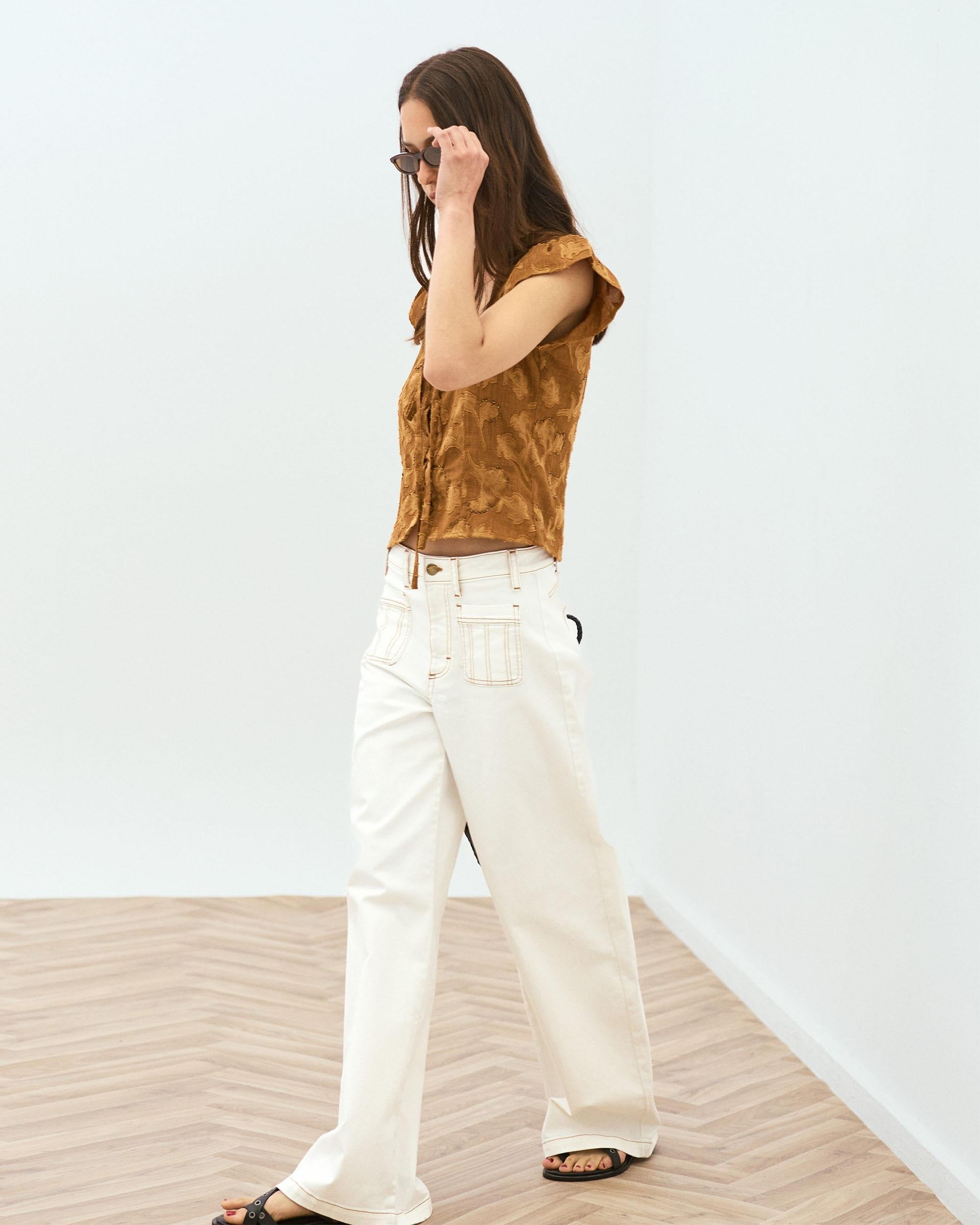 Jeans Bordado Sol Blanco