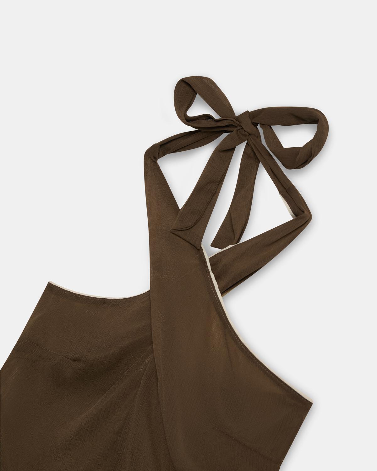 Top Gasa Contraste Verde Oscuro